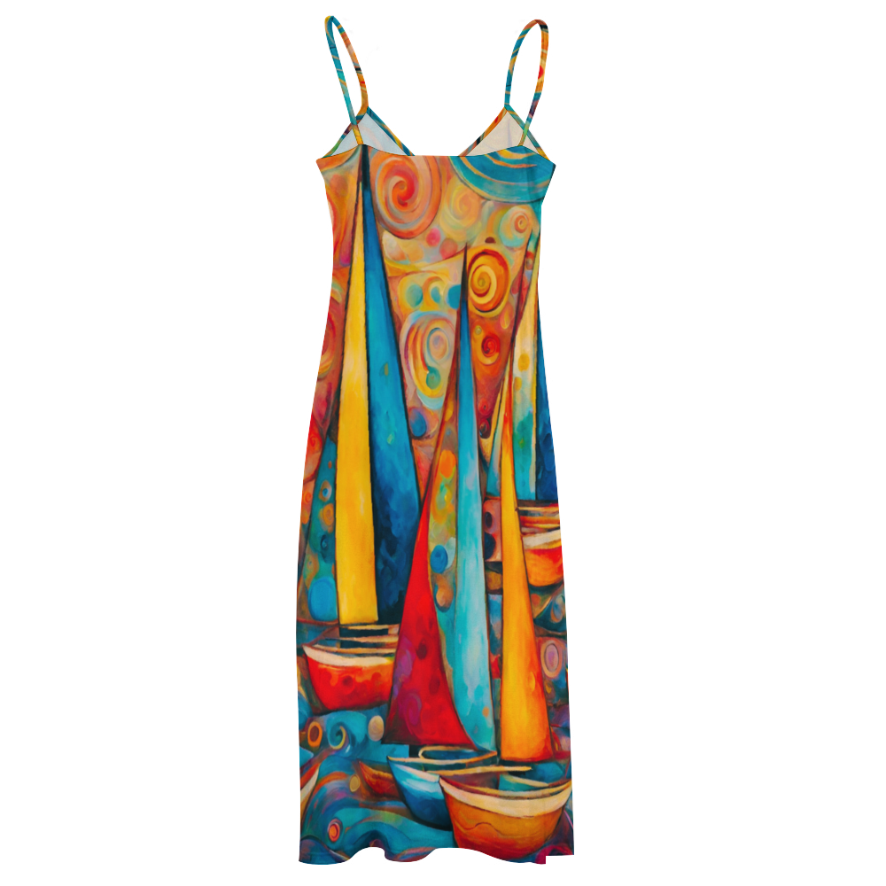 Colorful Sailboat Women's Summer Fashion Maxi Slip Dress