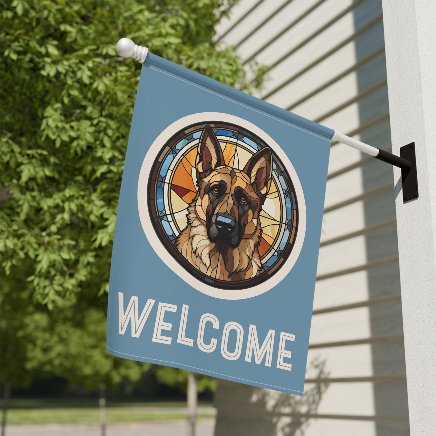 German Shepherd Welcome 2-Sided Garden & House Flag/Banner