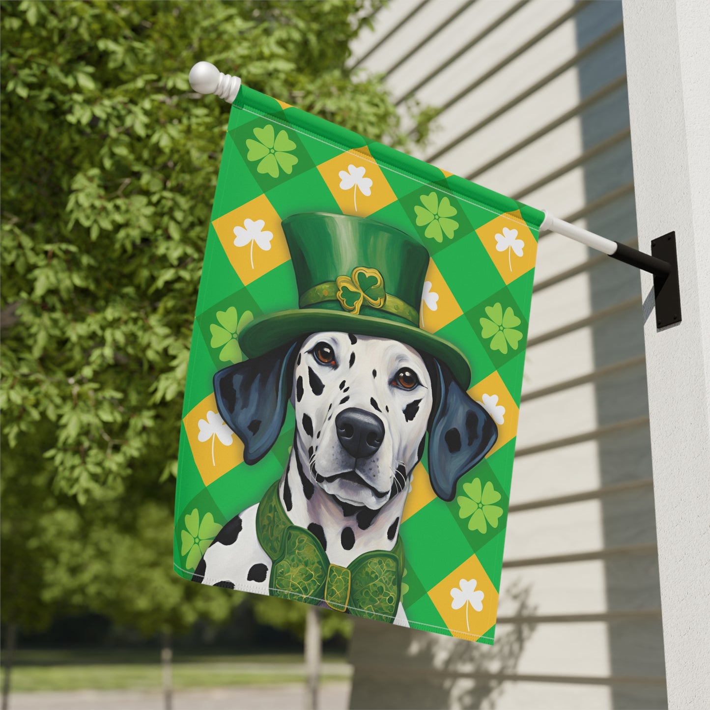 Dalmatian St. Patrick's Day 2-Sided Garden & House Flag/Banner