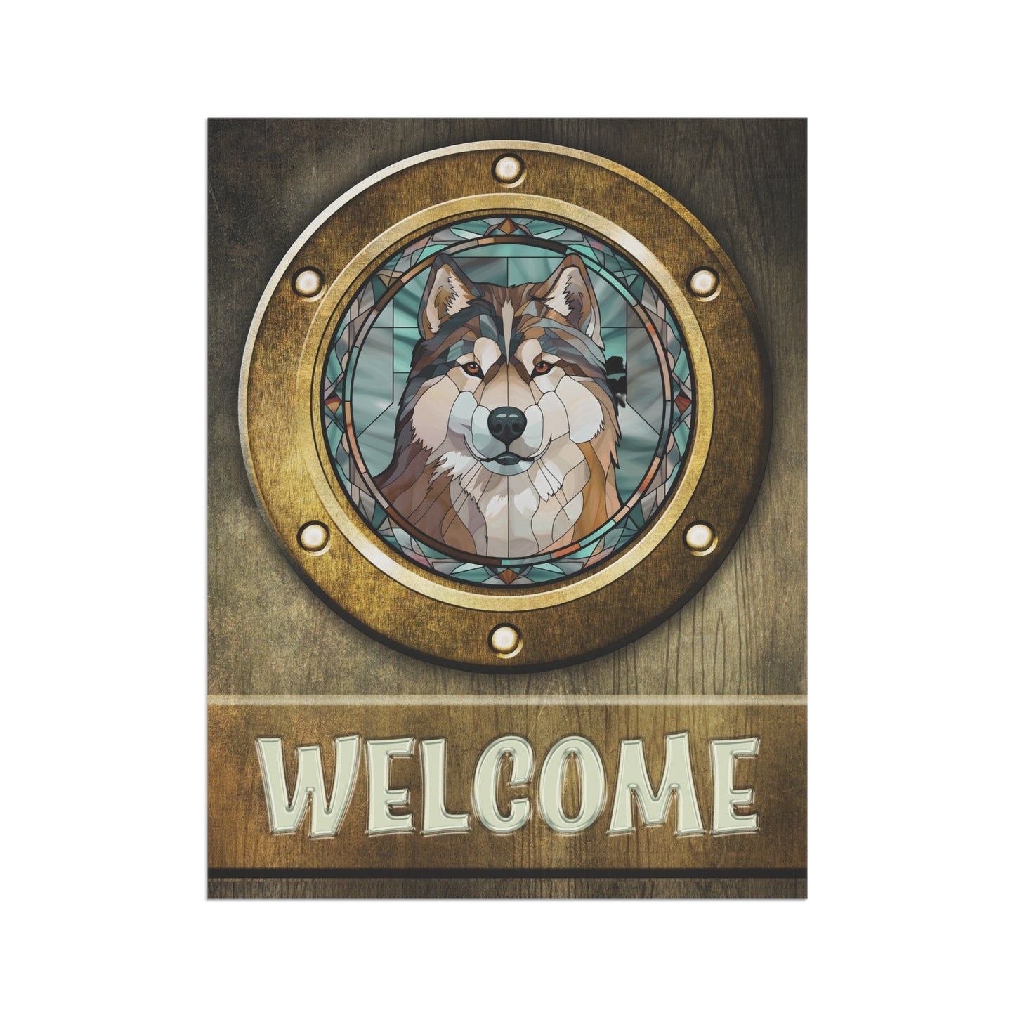 Alaskan Malamute in Port Hole Welcome 2-Sided Garden & House Flag/Banner