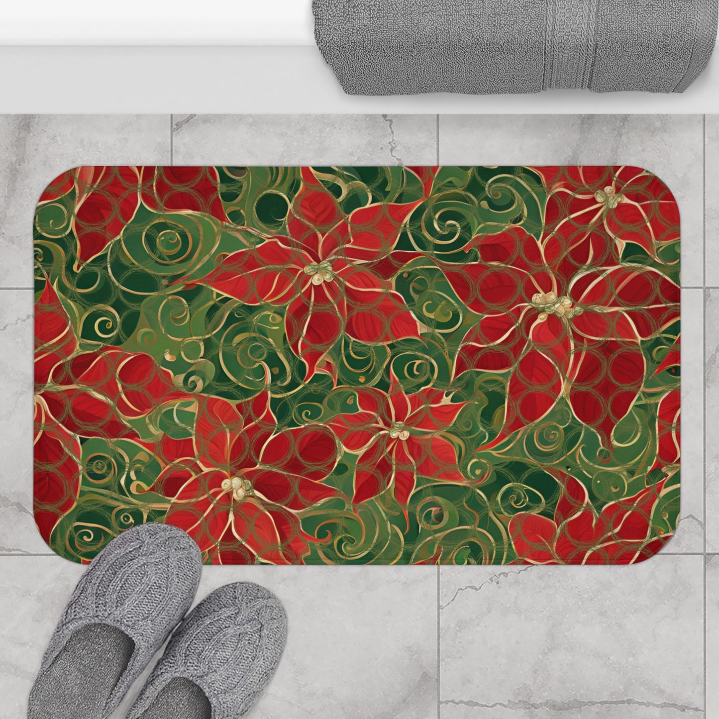 Poinsettias Microfiber Bath Mat