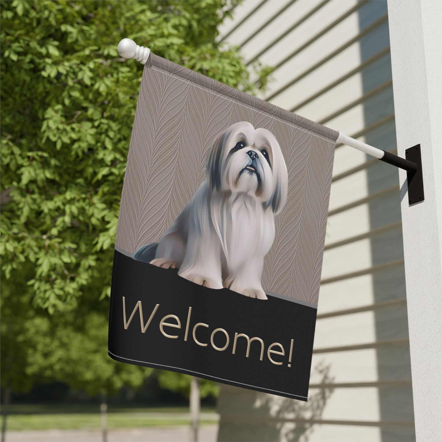 Lhasa Apso Welcome 2-Sided Garden & House Flag/Banner