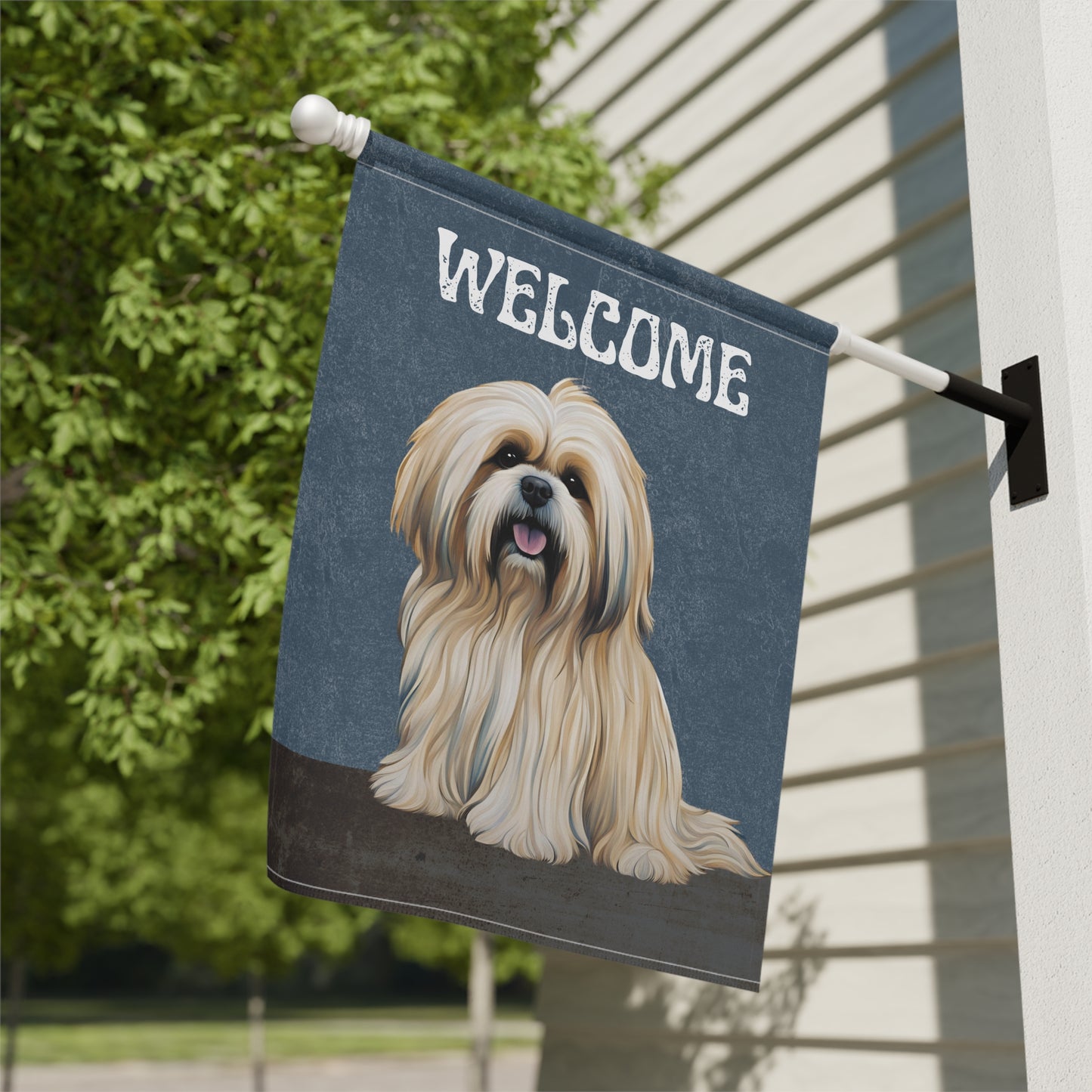 Lhasa Apso Welcome 2-Sided Garden & House Flag/Banner