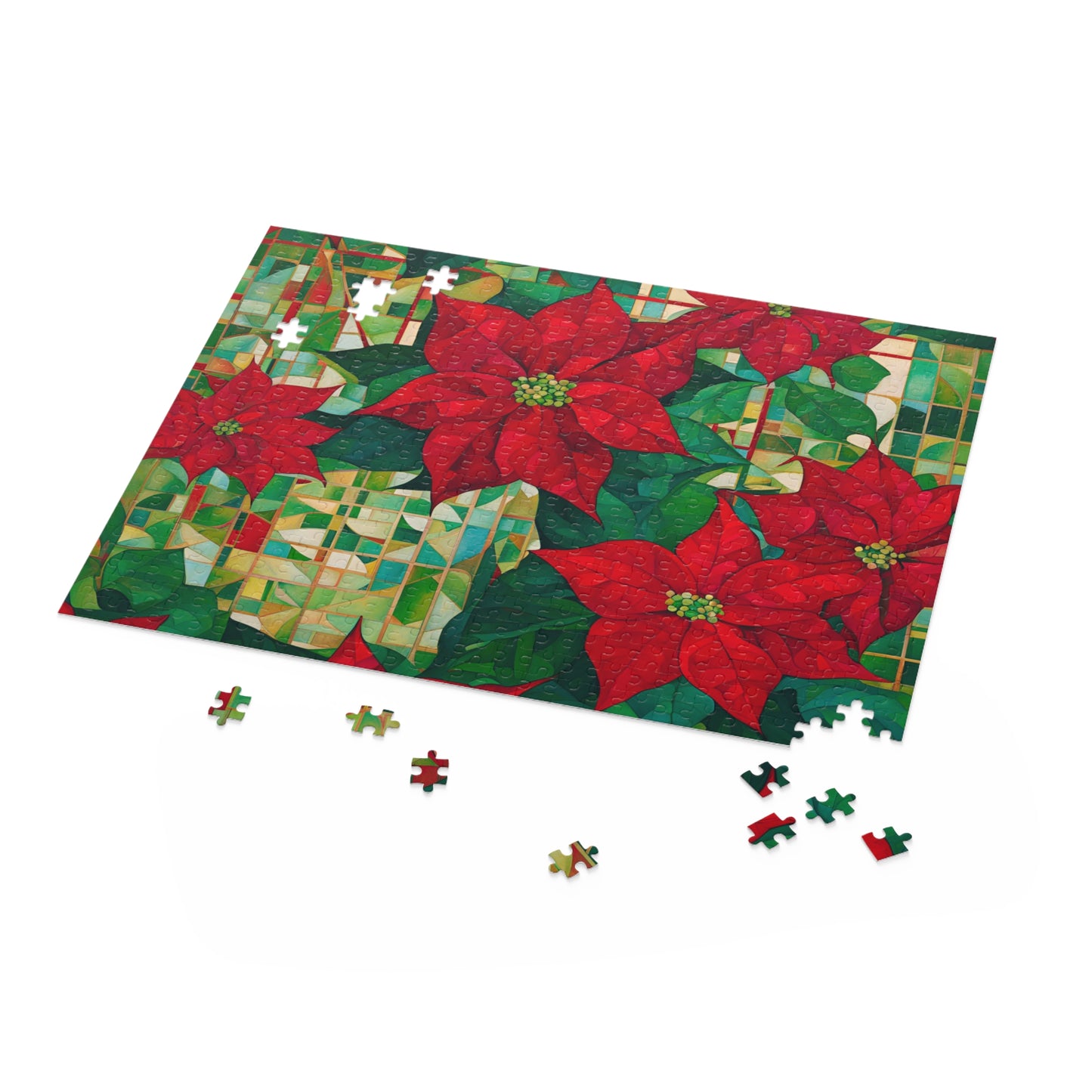 Poinsettias Stained Glass Puzzle (500-Piece)