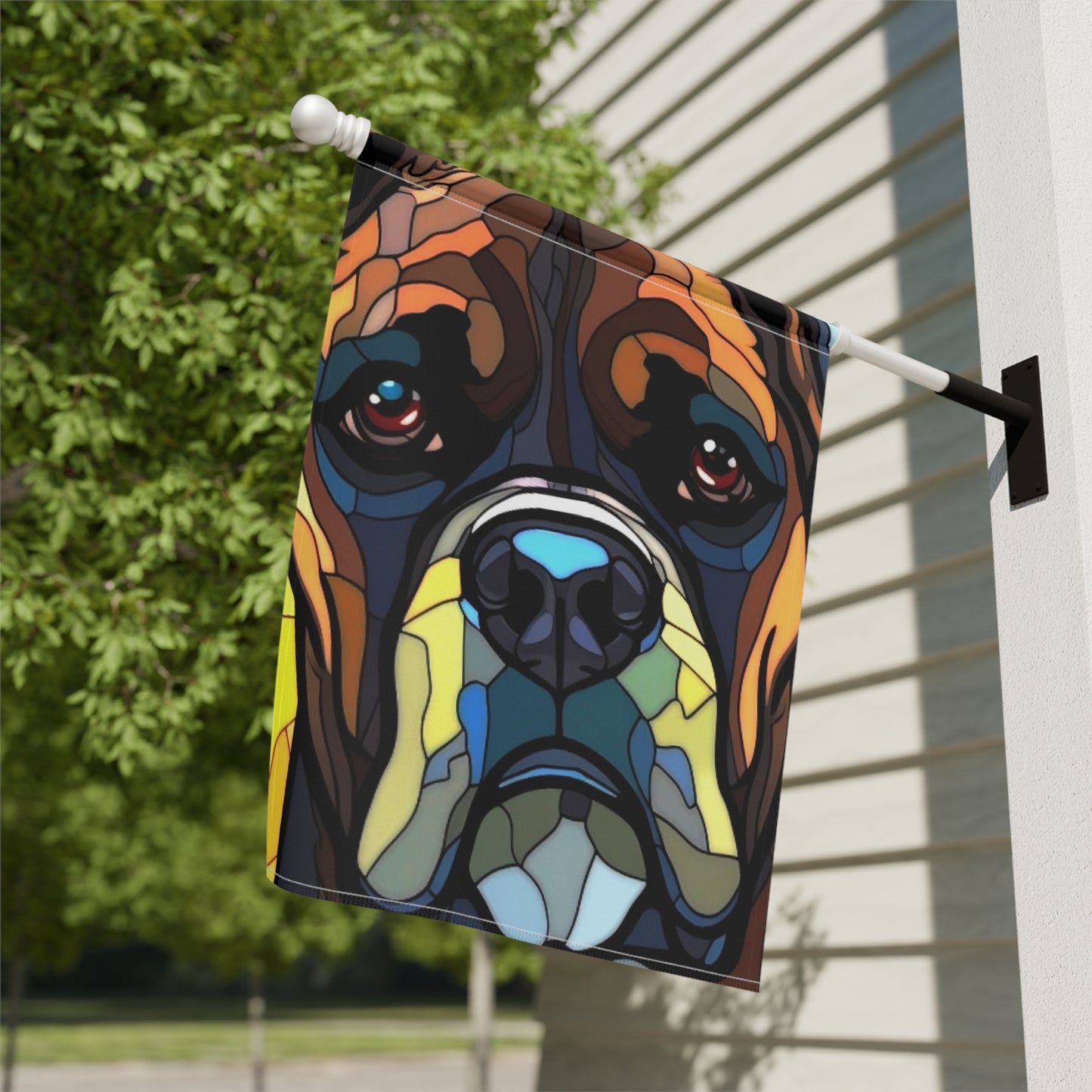 Boxer Face Stained Glass Look 2-Sided Garden & House Flag/Banner