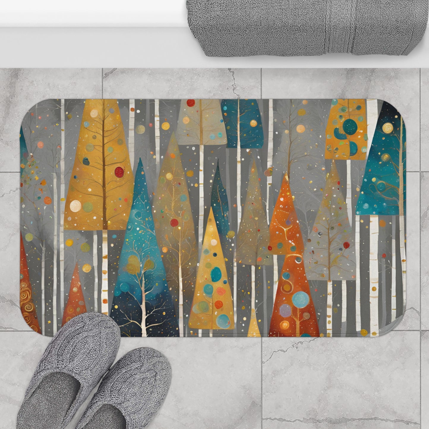 Vintage Christmas Trees Bath Mat