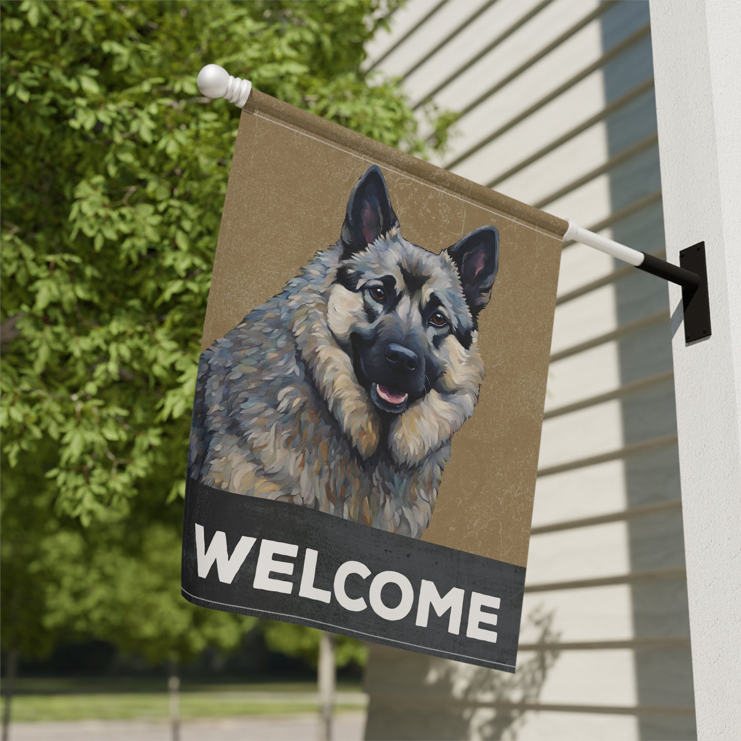 Norwegian Elkhound Welcome 2-Sided Garden & House Flag/Banner
