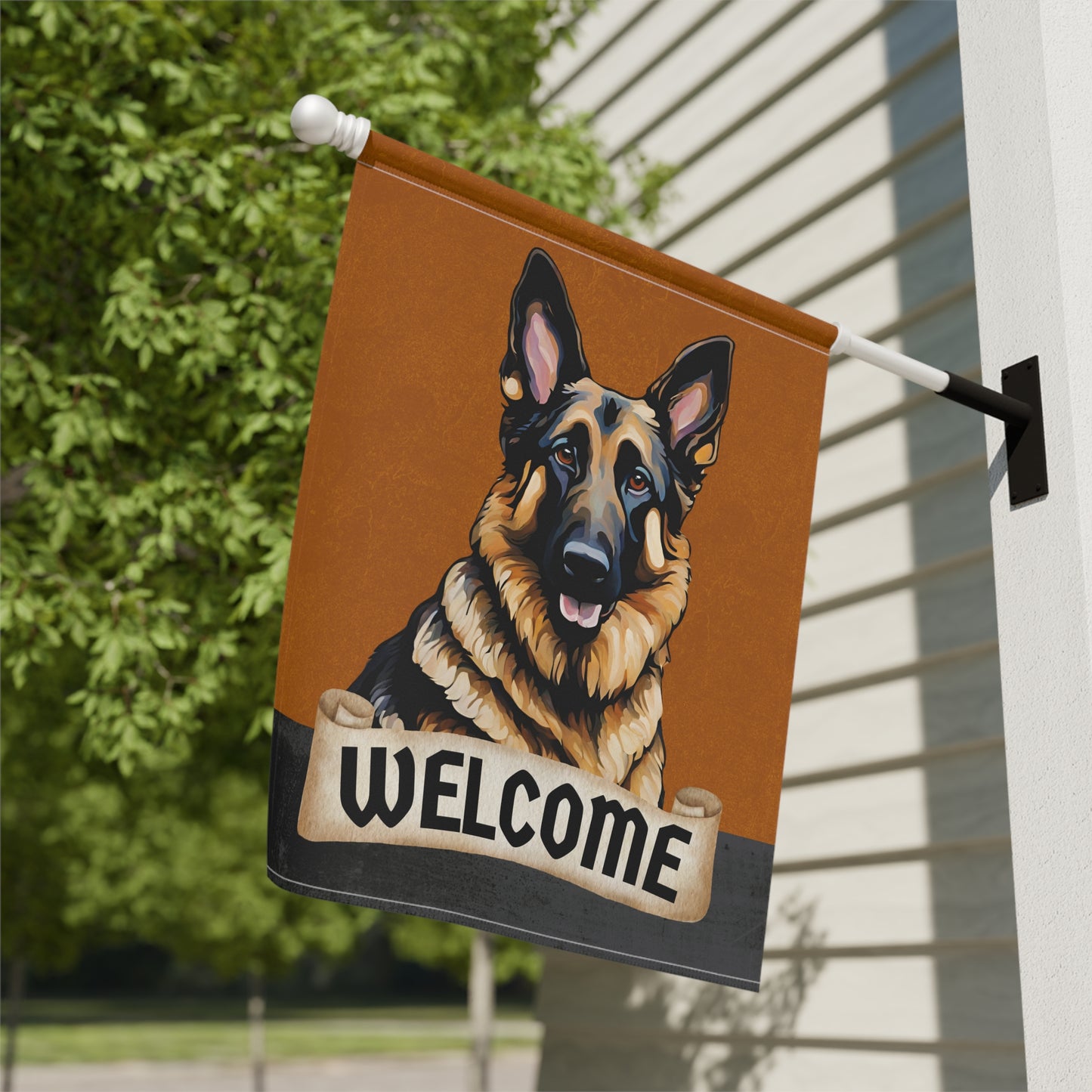 German Shepherd Welcome 2-Sided Garden & House Flag/Banner