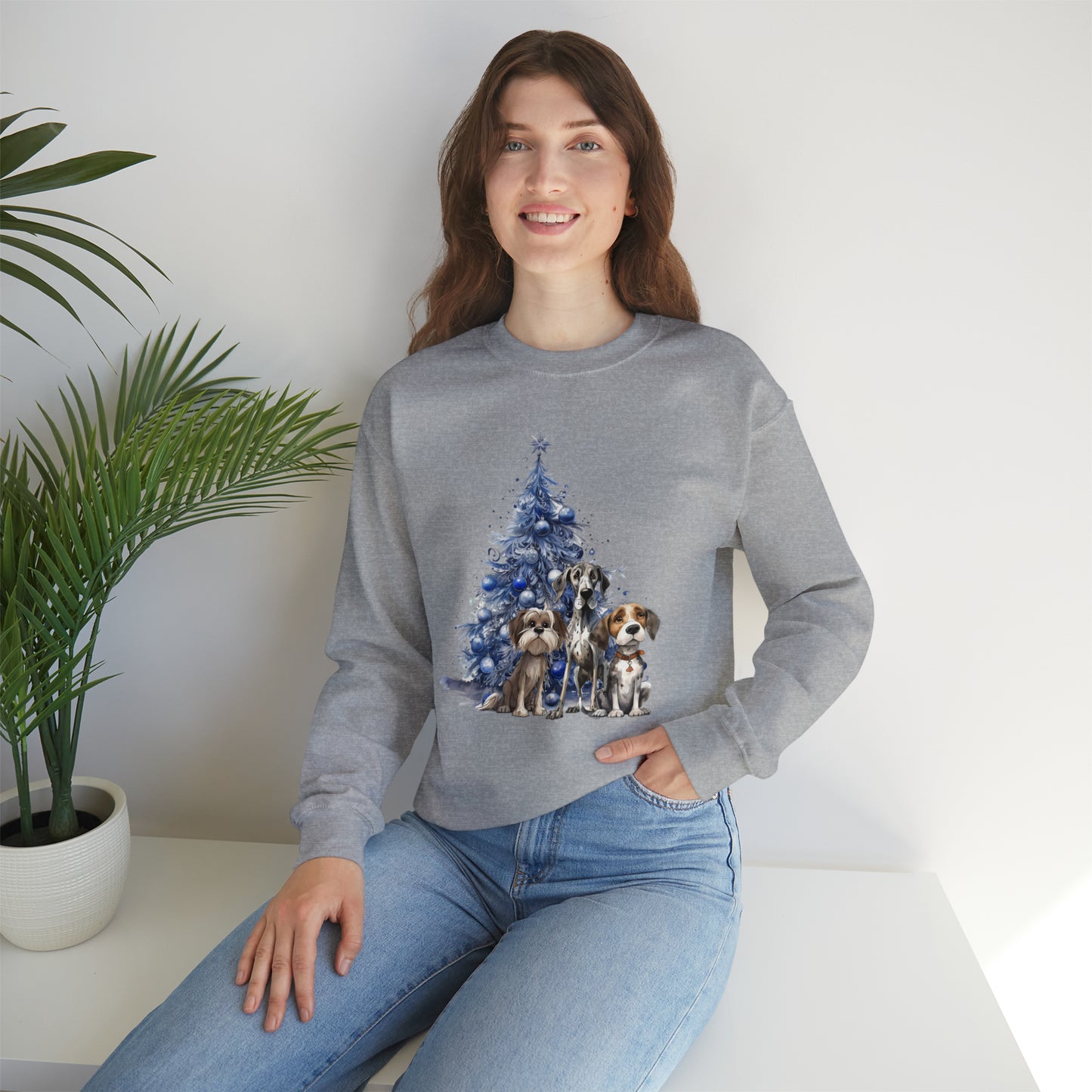 Waiting For Santa Dog Trio Unisex Heavy Blend™ Crewneck Sweatshirt