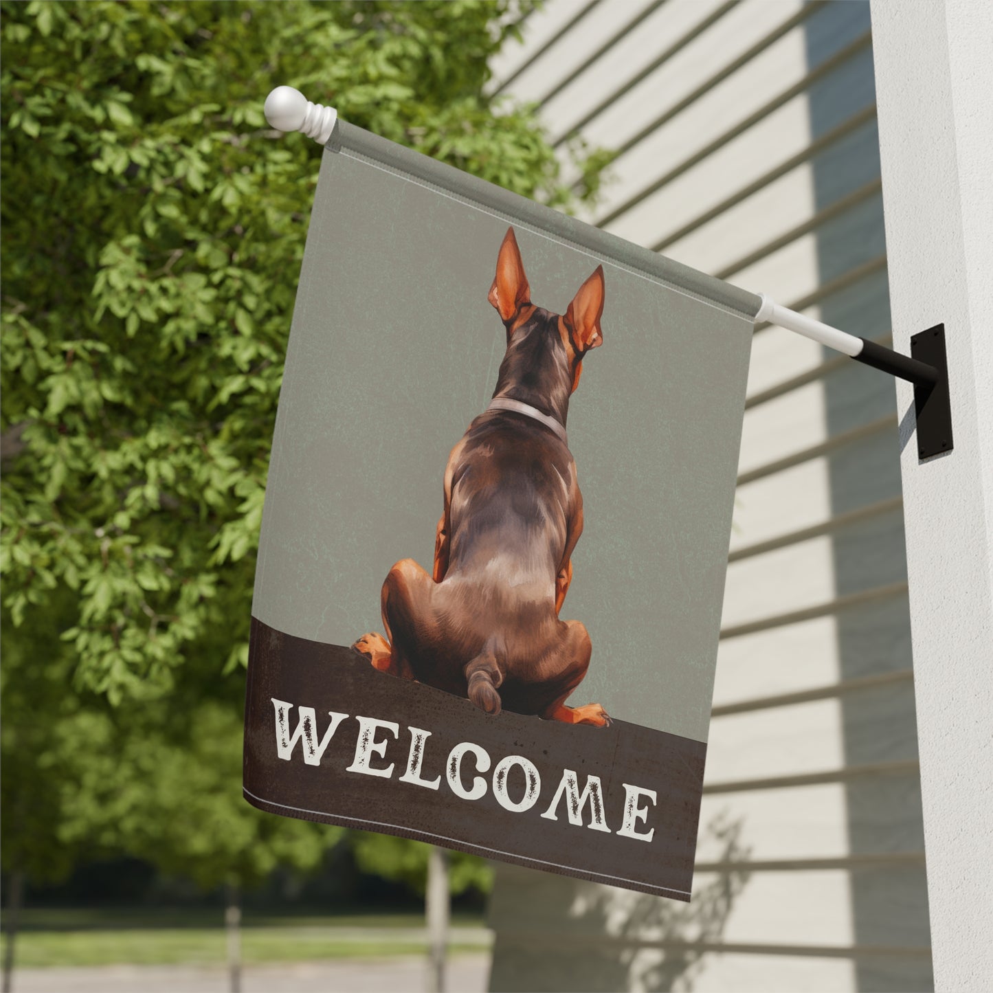 Doberman Pinscher Welcome 2-Sided Garden & House Flag/Banner