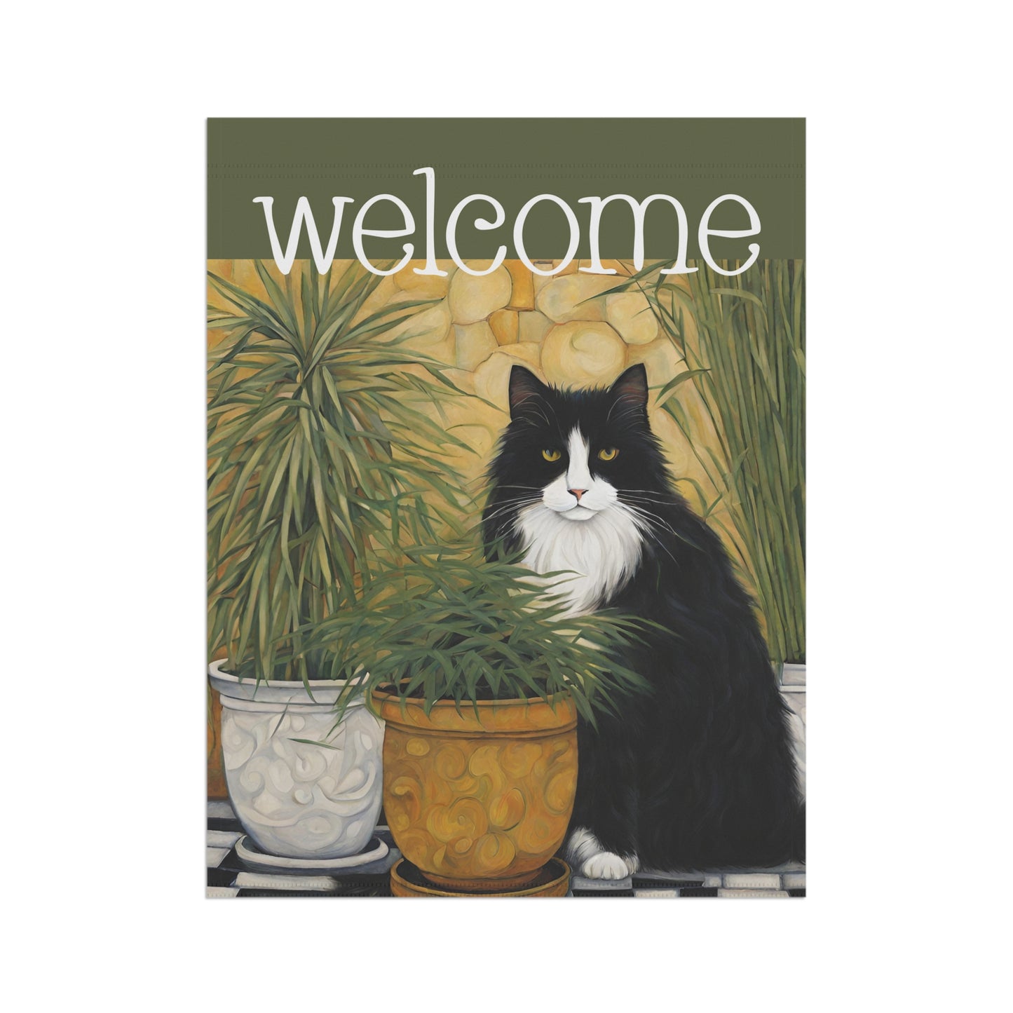 Cat Sitting Welcome 2-Sided Garden & House Flag/Banner