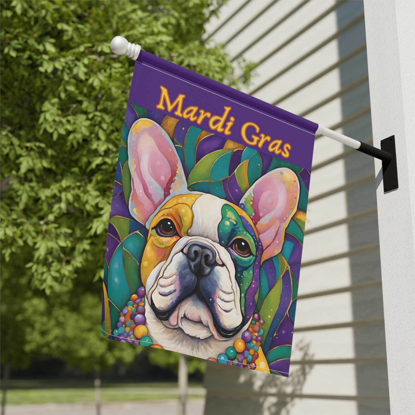 Mardi Gras Frenchie 2-Sided Garden & House Flag/Banner