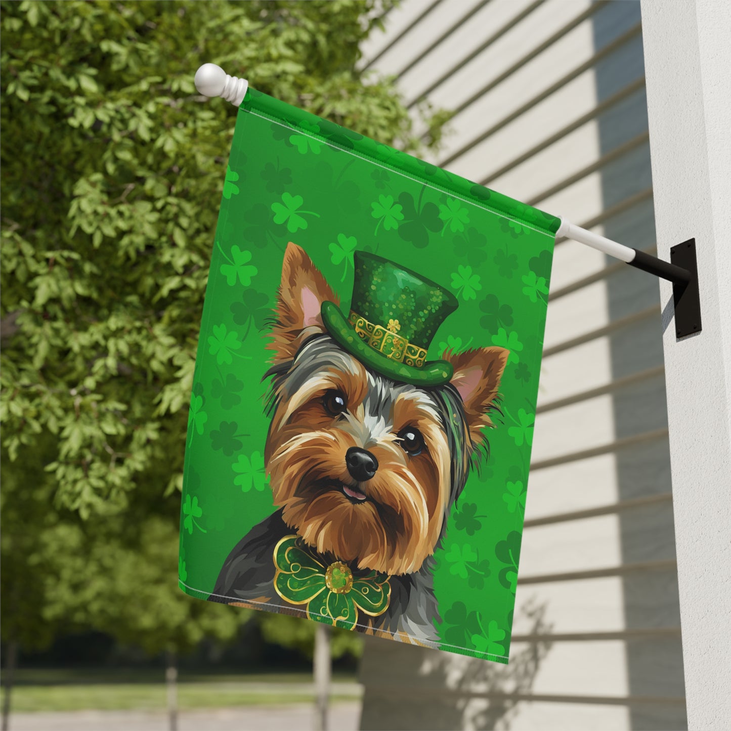 Yorkie St. Patrick's Day 2-Sided Garden & House Flag/Banner