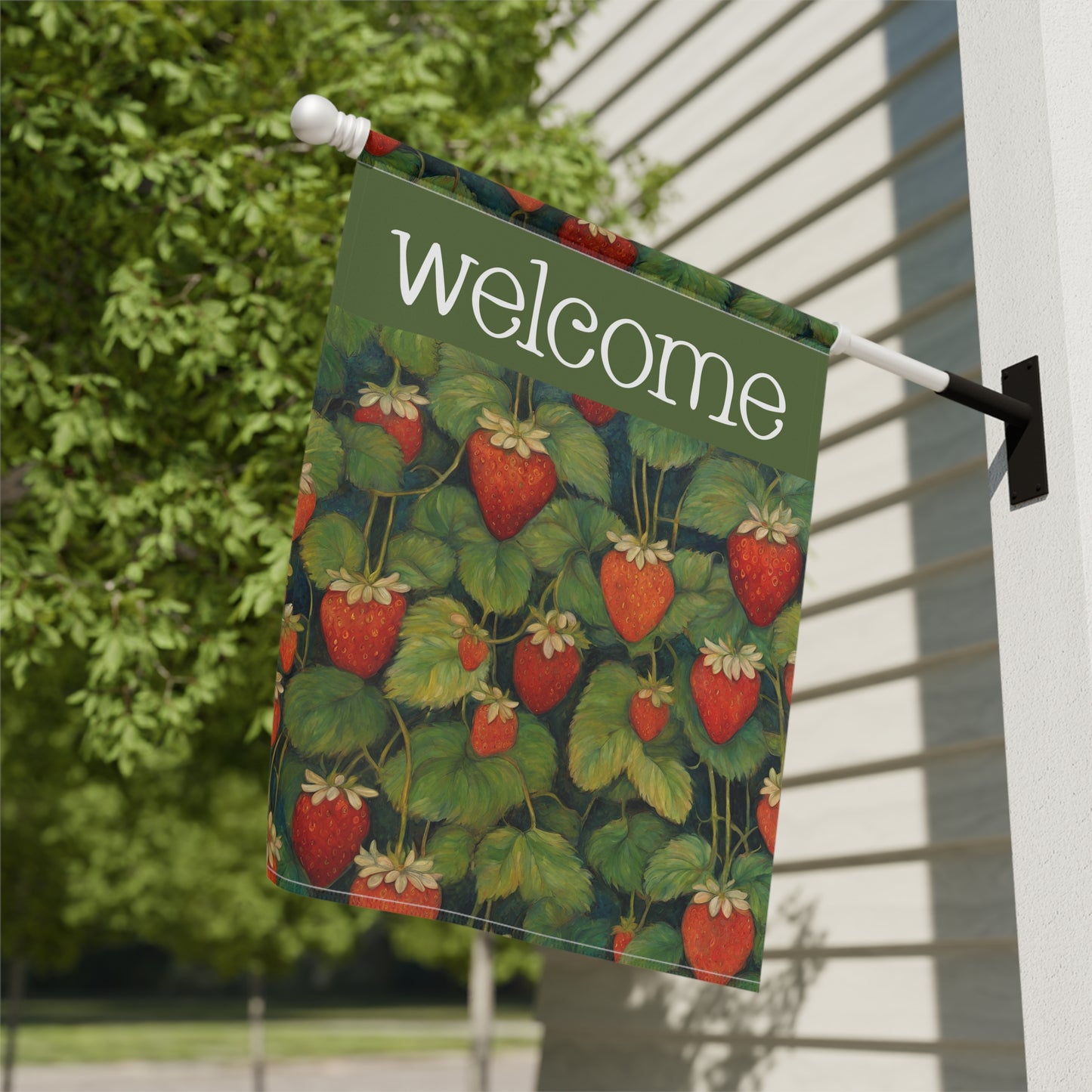 Strawberries Welcome 2-Sided Garden & House Flag/Banner