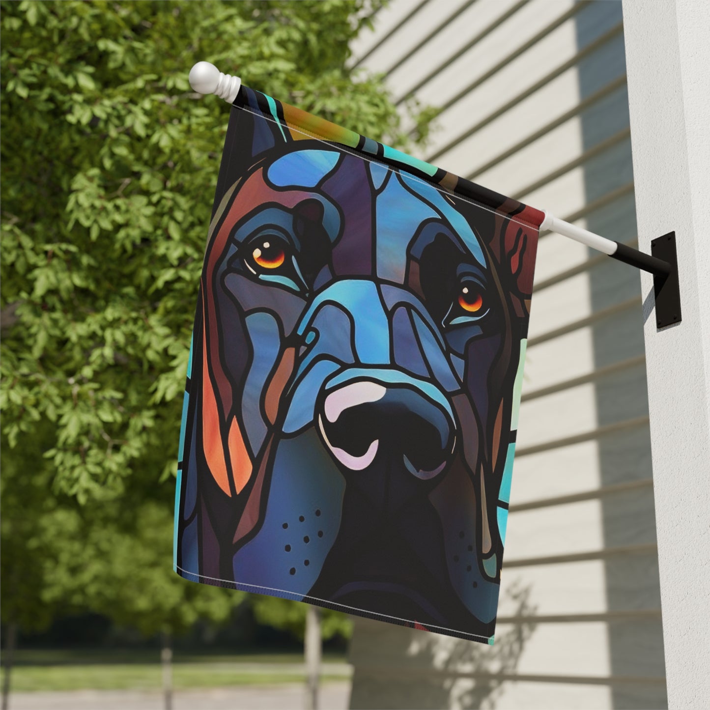 Great Dane Face Stained Glass Look 2-Sided Garden & House Flag/Banner