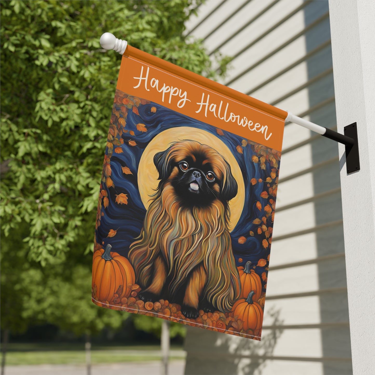 Pekingese Happy Halloween 2-Sided Garden & House Flag/Banner