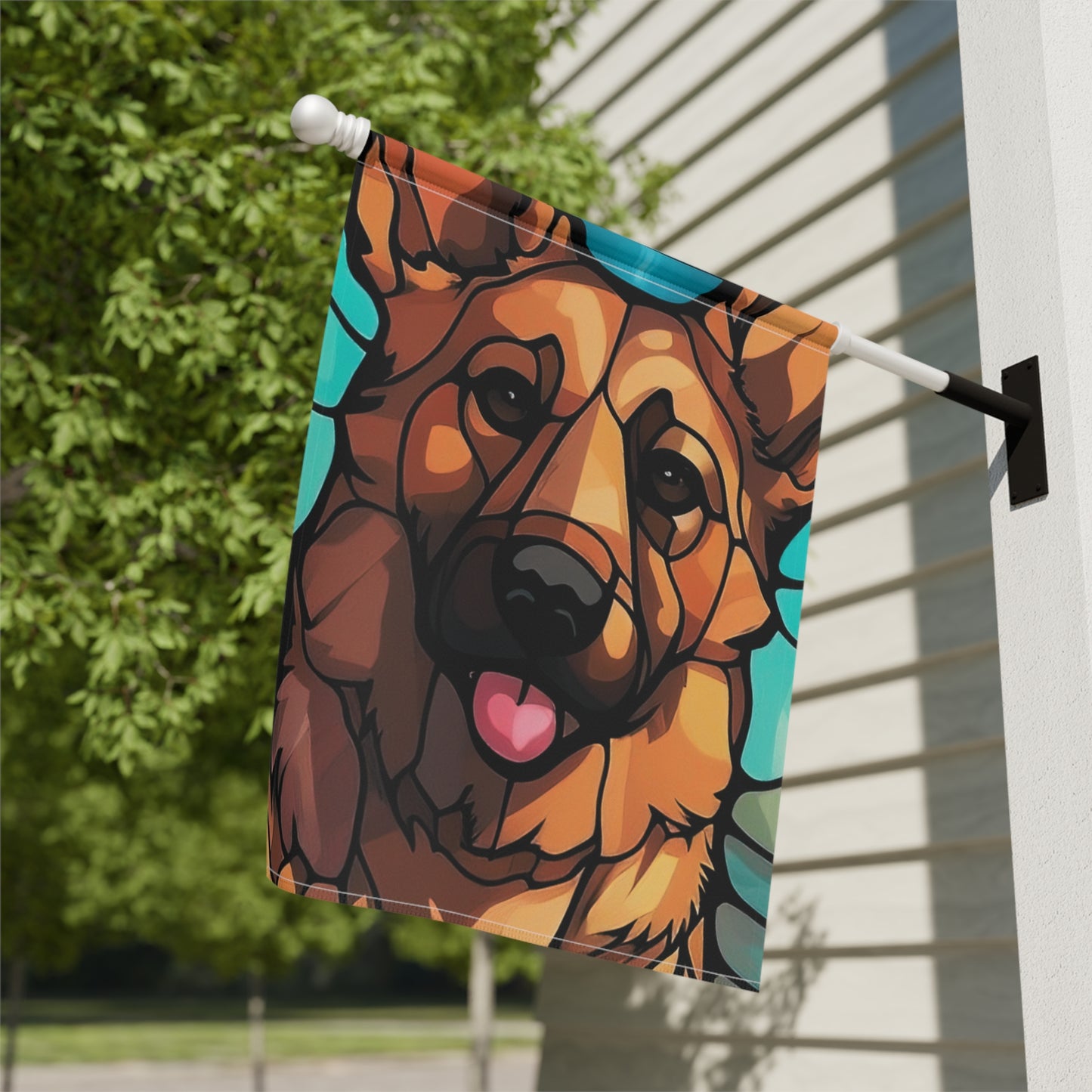 German Shepherd Face Stained Glass Look 2-Sided Garden & House Flag/Banner