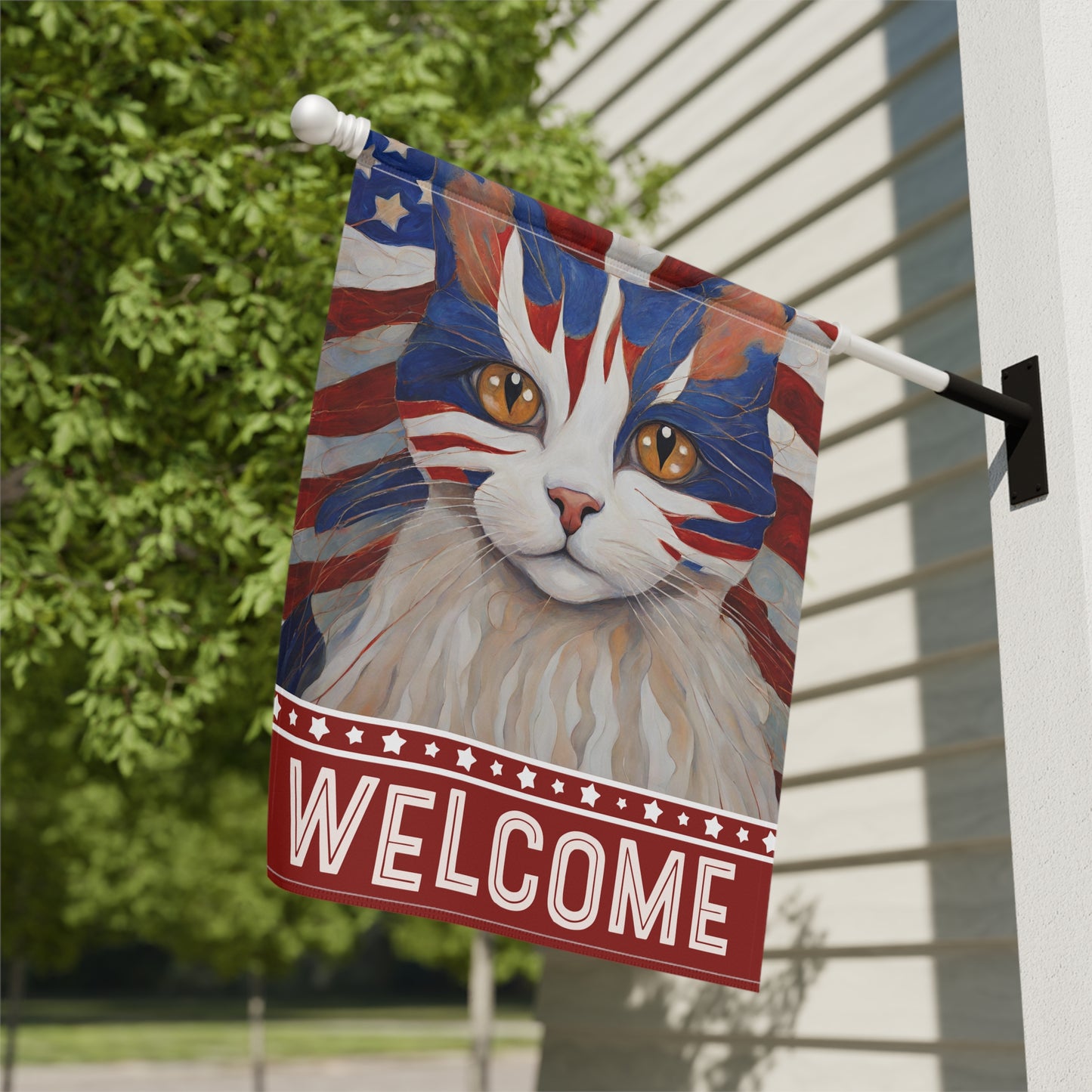 All American Cat Welcome 2-Sided Garden & House Flag/Banner