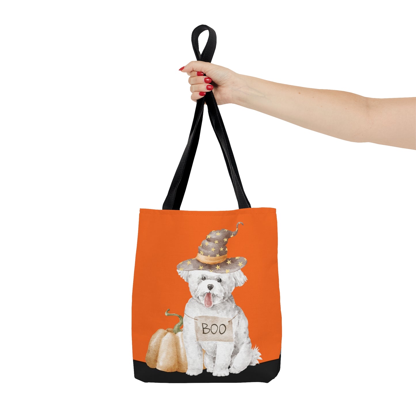 White Halloween Puppy in Witch Hat Tote Bag