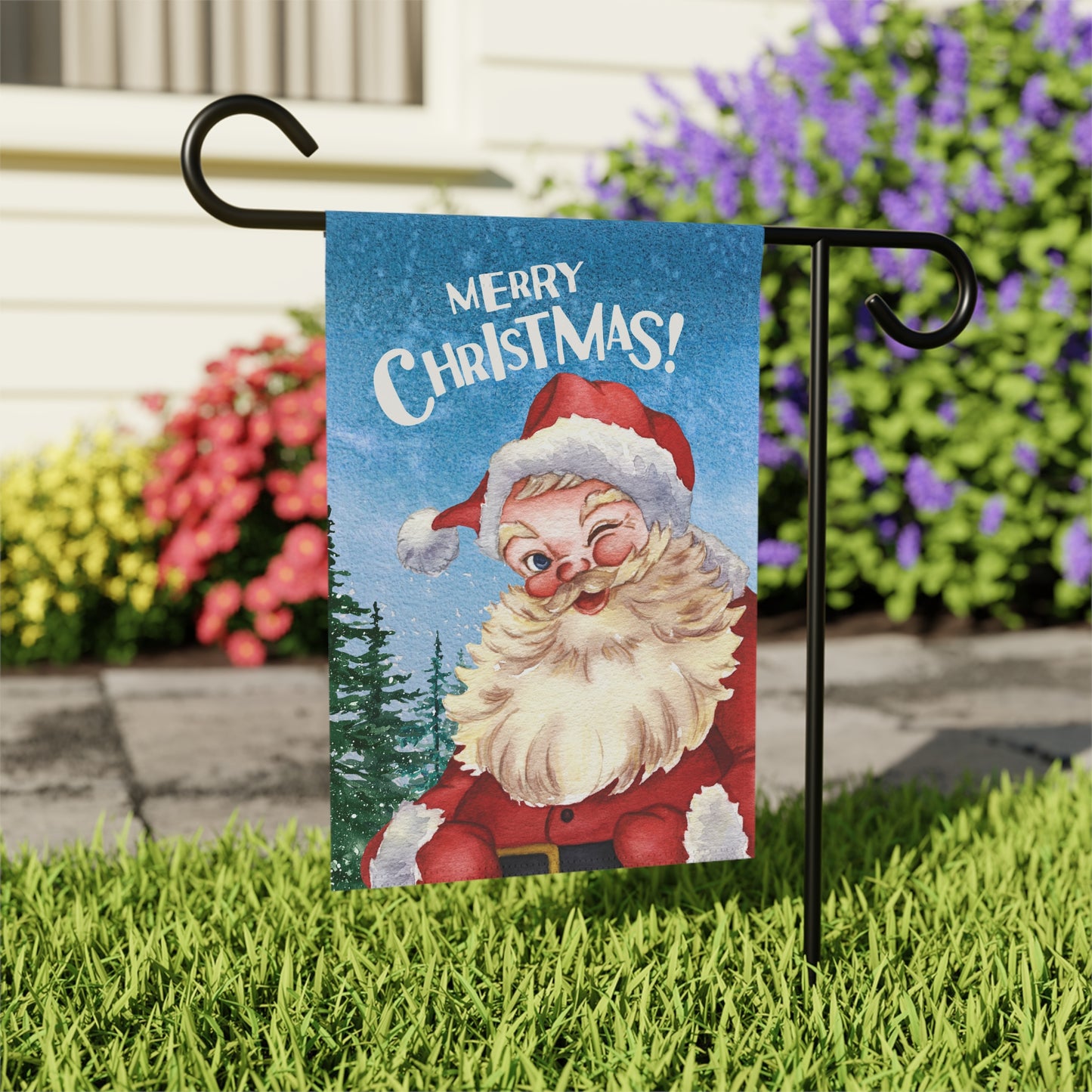 Merry Christmas Winking Santa 2-Sided Garden & House Banner
