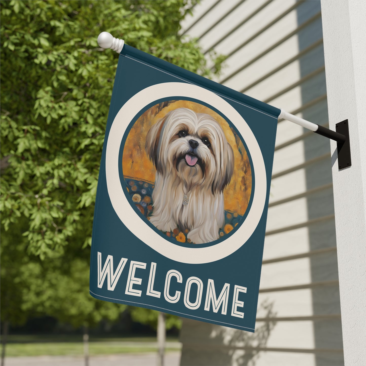 Lhasa Apso Welcome 2-Sided Garden & House Flag/Banner