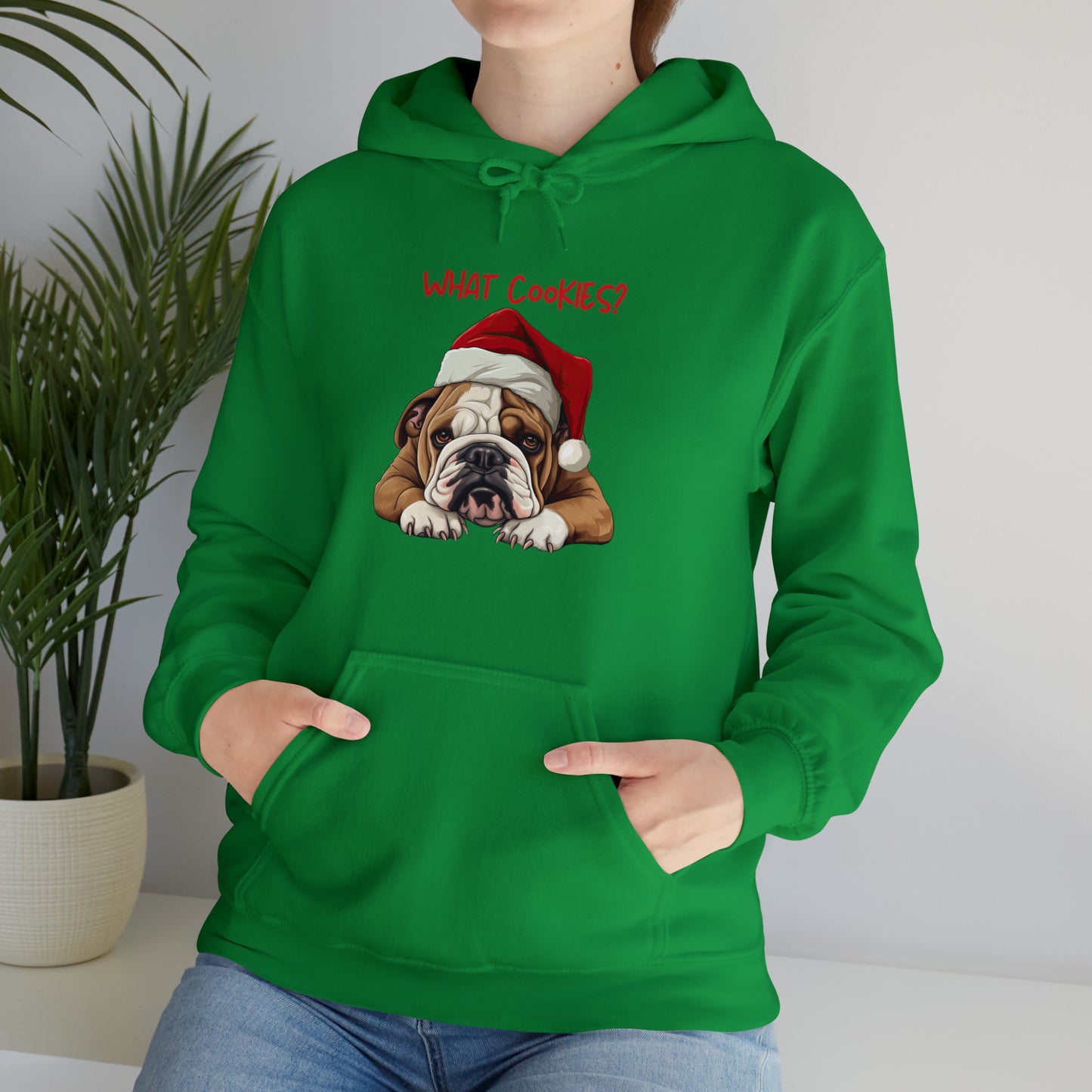 What Cookies? Bulldog in Santa Hat Unisex Heavy Blend™ Hooded Sweatshirt