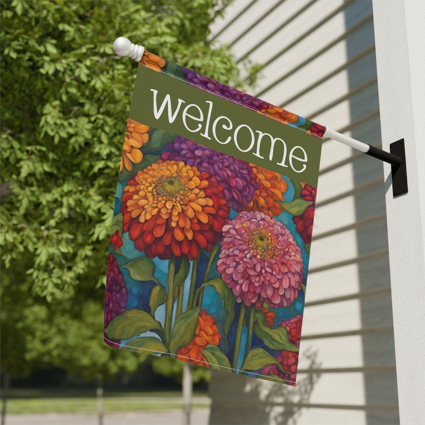Zinnias Welcome 2-Sided Garden & House Flag/Banner