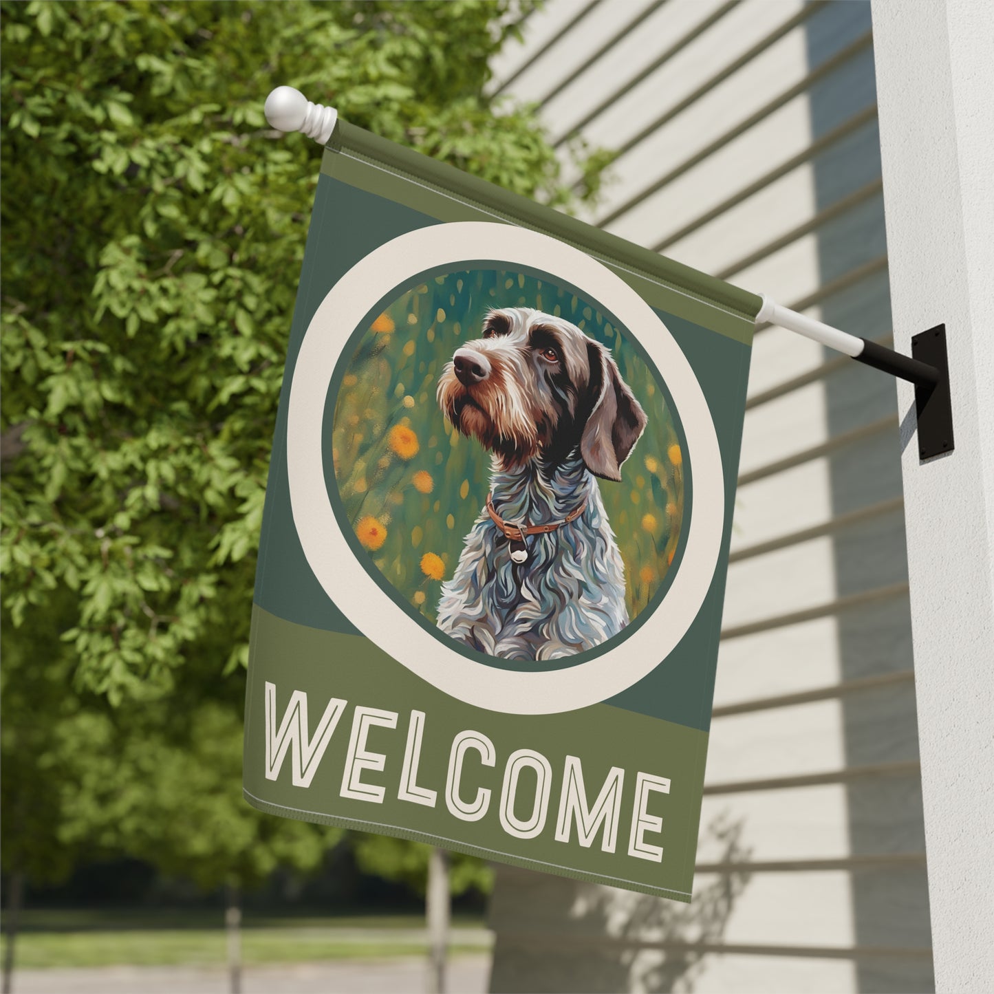 German Wirehaired Pointer Welcome 2-Sided Garden & House Flag/Banner