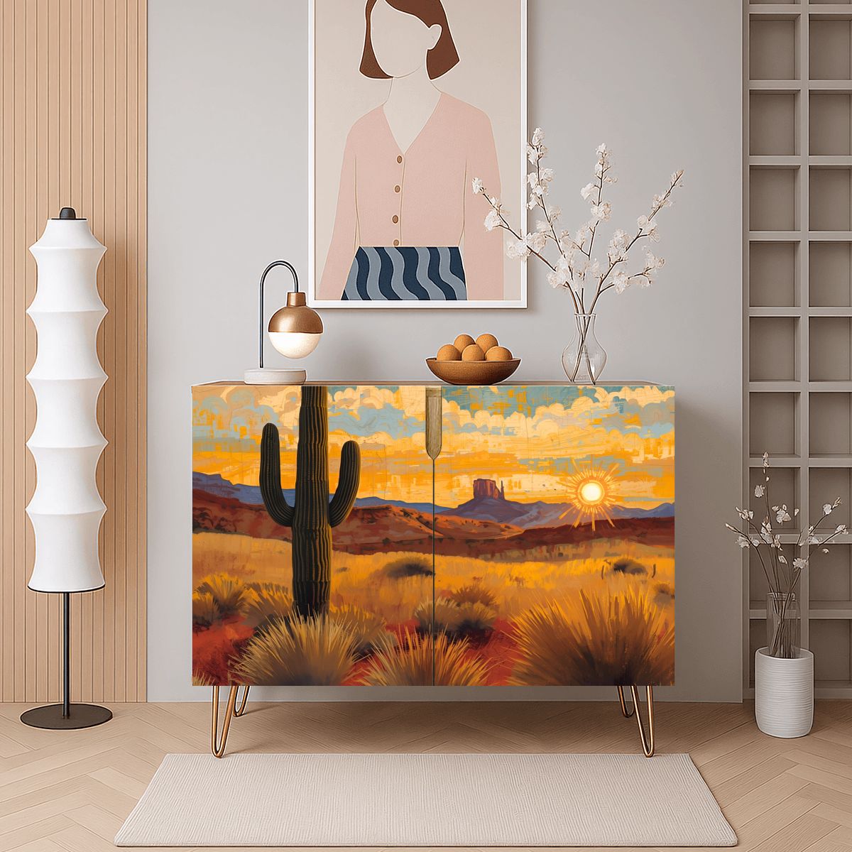 Southwest Desert Art Wooden Storage Cabinet (Made in USA)