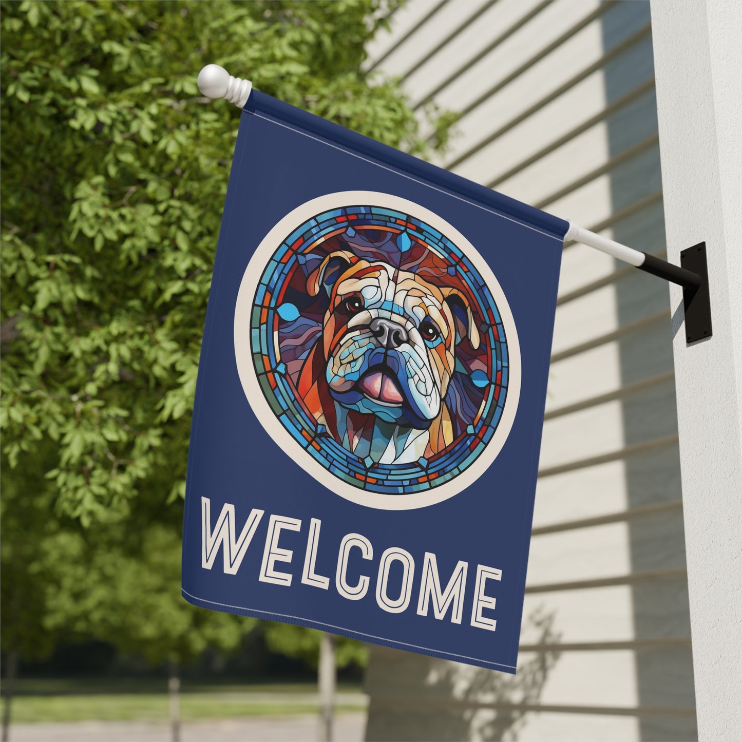 English Bulldog Welcome 2-Sided Garden & House Flag/Banner