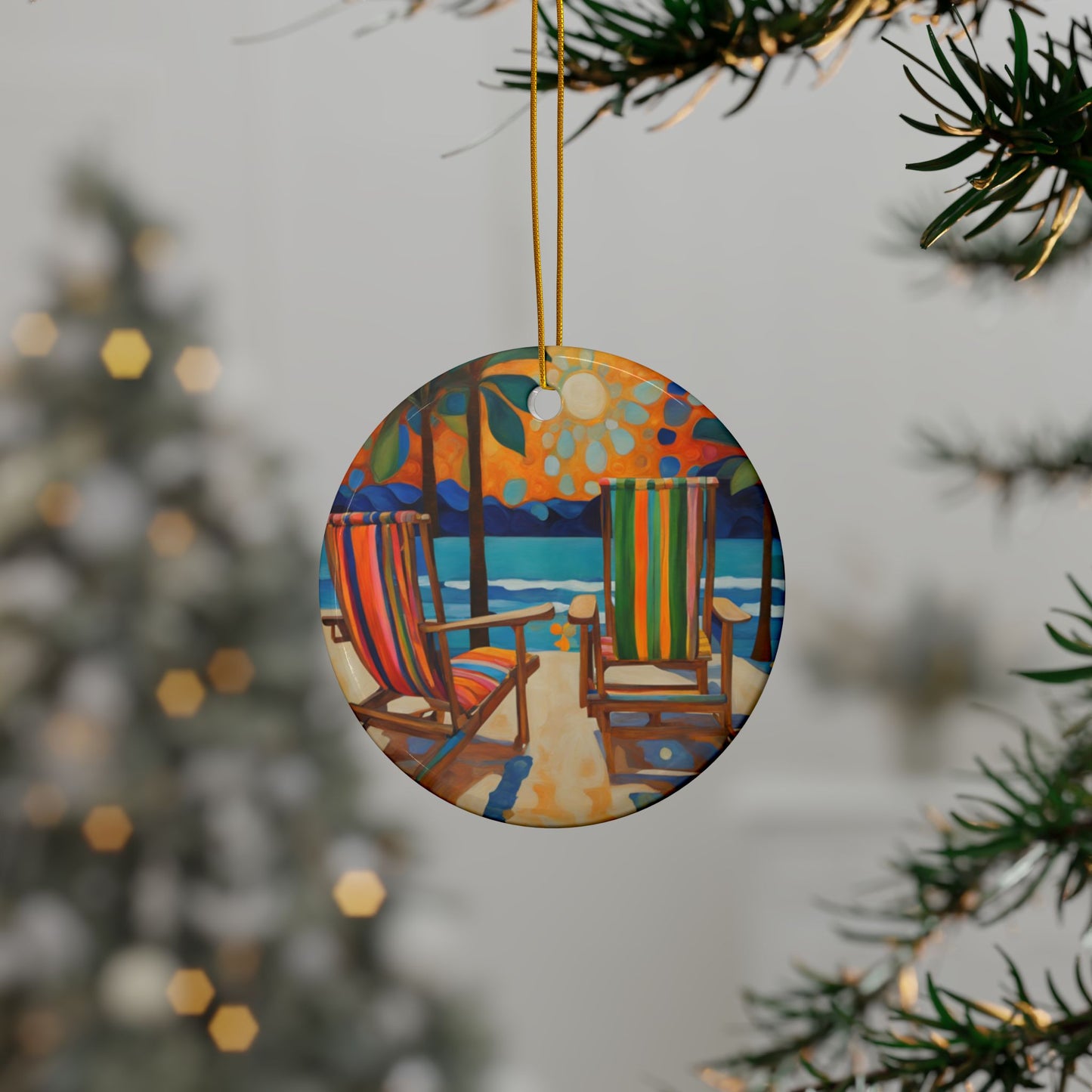 Beachside 3" Ceramic Ornaments, 2-Side Print, (1pc, 10pcs)