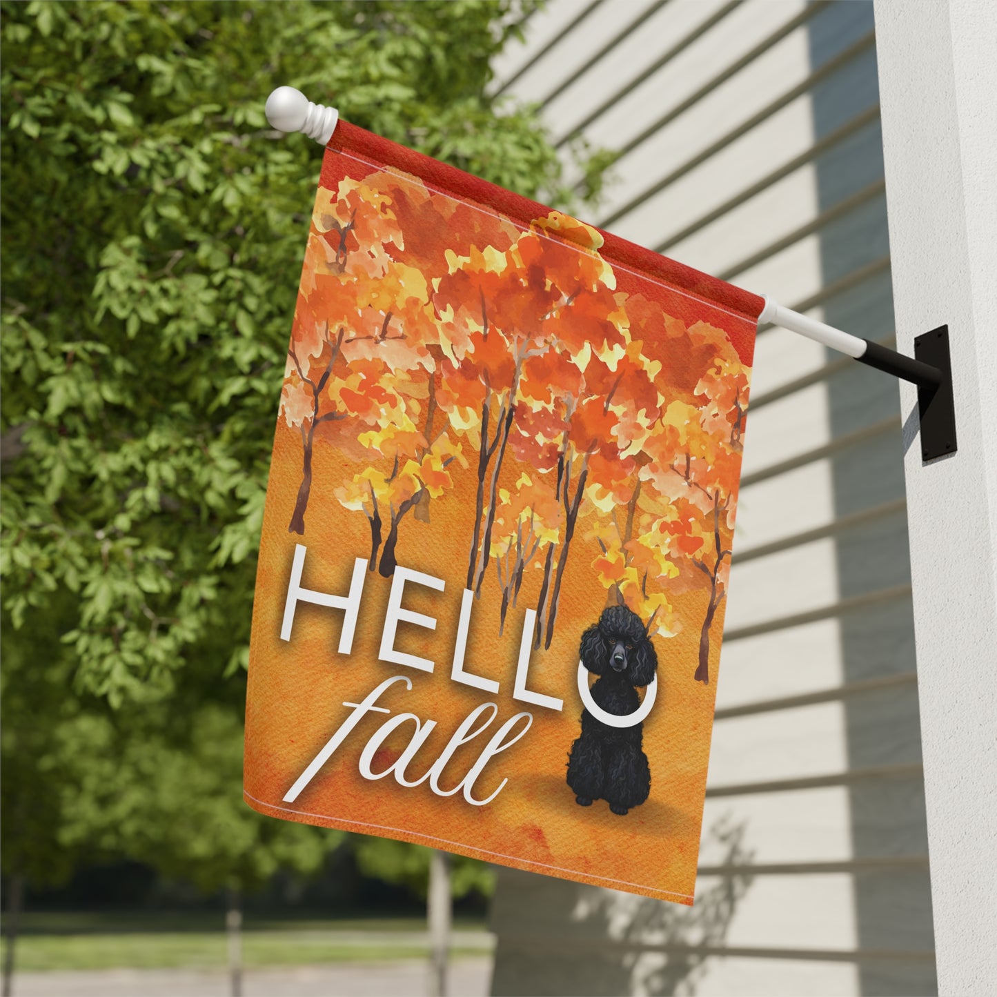 Standard Poodle Hello Fall 2-Sided Garden & House Flag/Banner