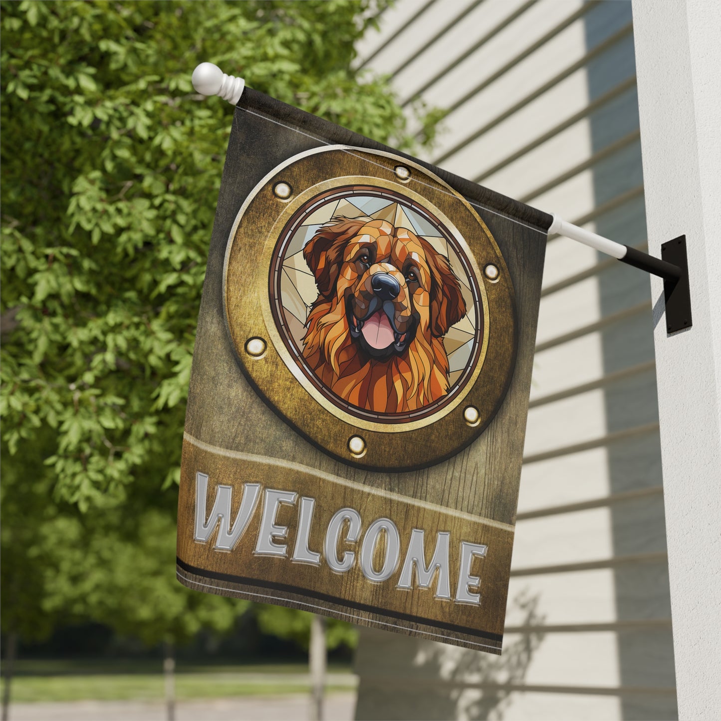 Leonberger in Port Hole Welcome 2-Sided Garden & House Flag/Banner