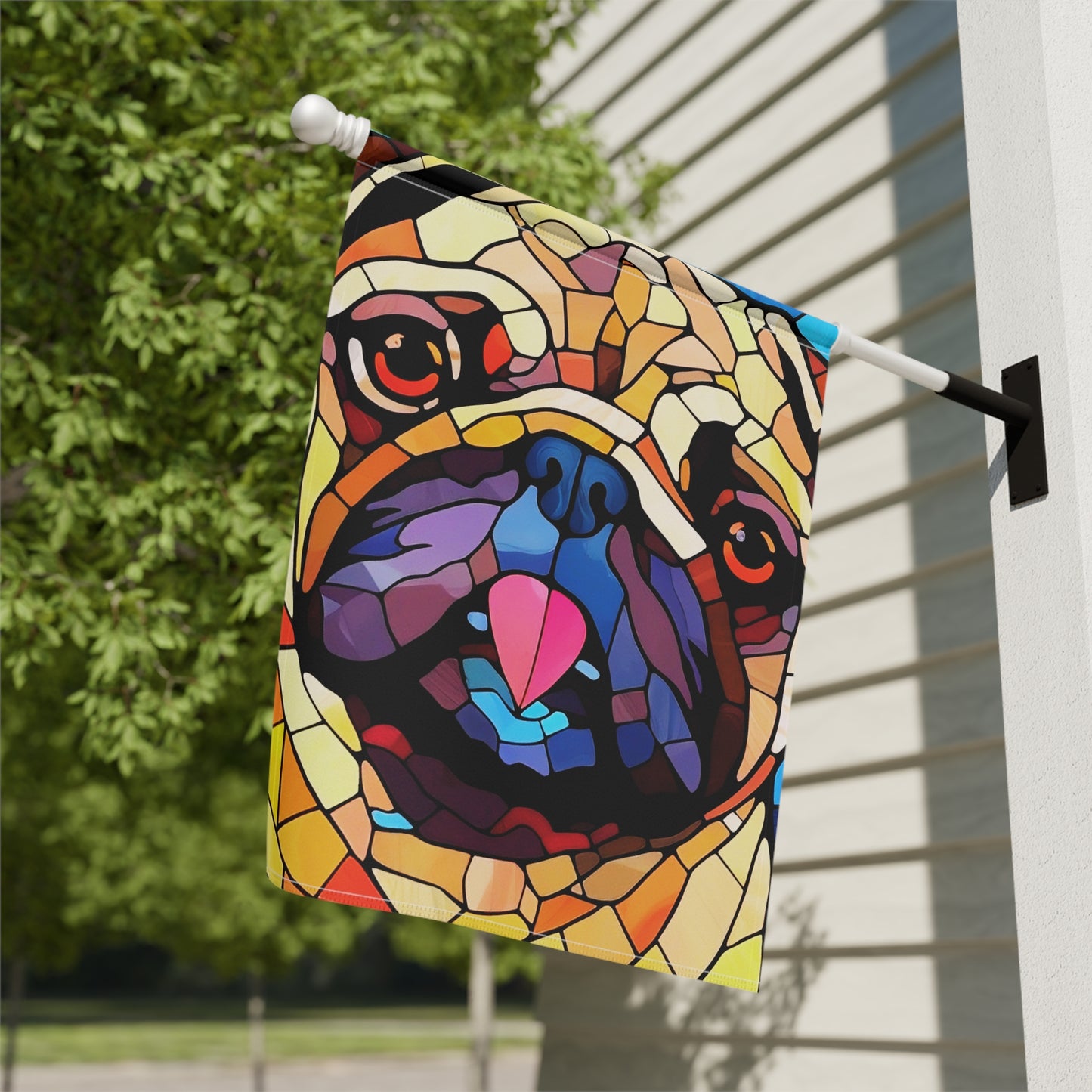Pug Face Stained Glass Look 2-Sided Garden & House Flag/Banner