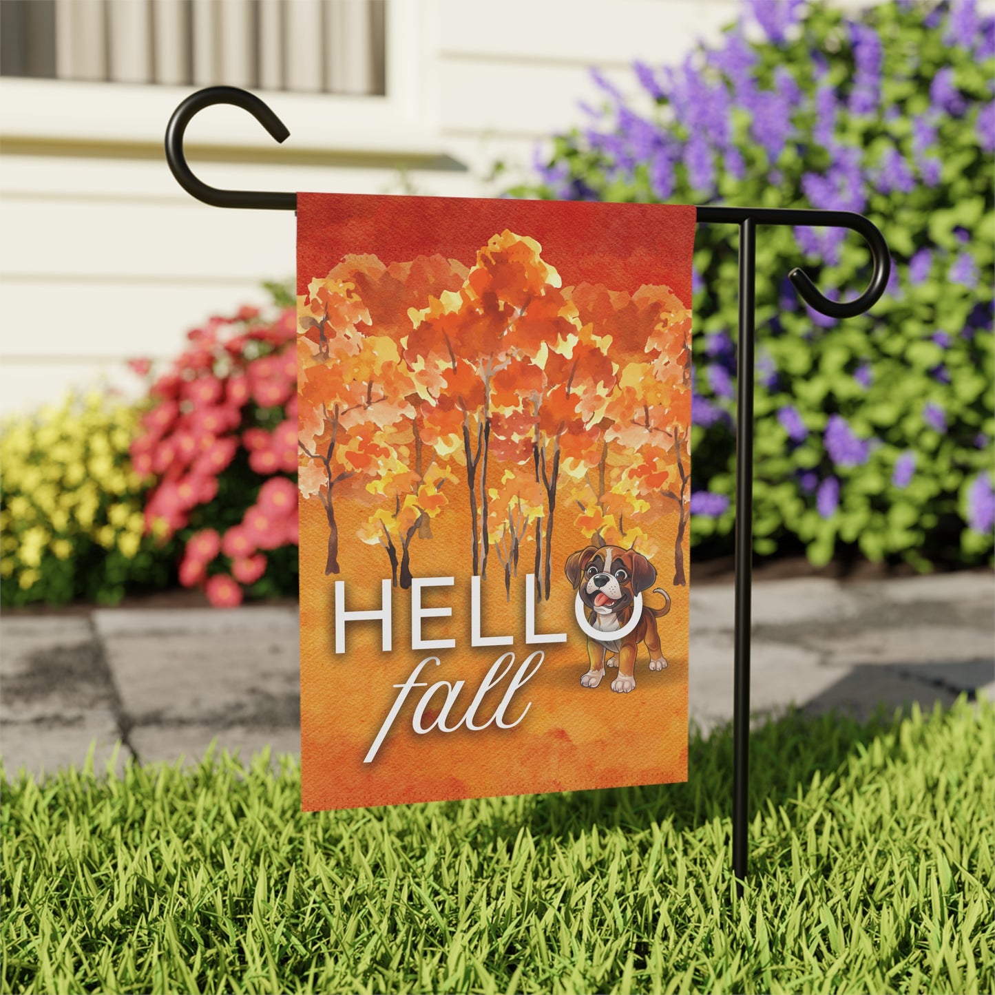 Boxer Hello Fall 2-Sided Garden & House Flag/Banner
