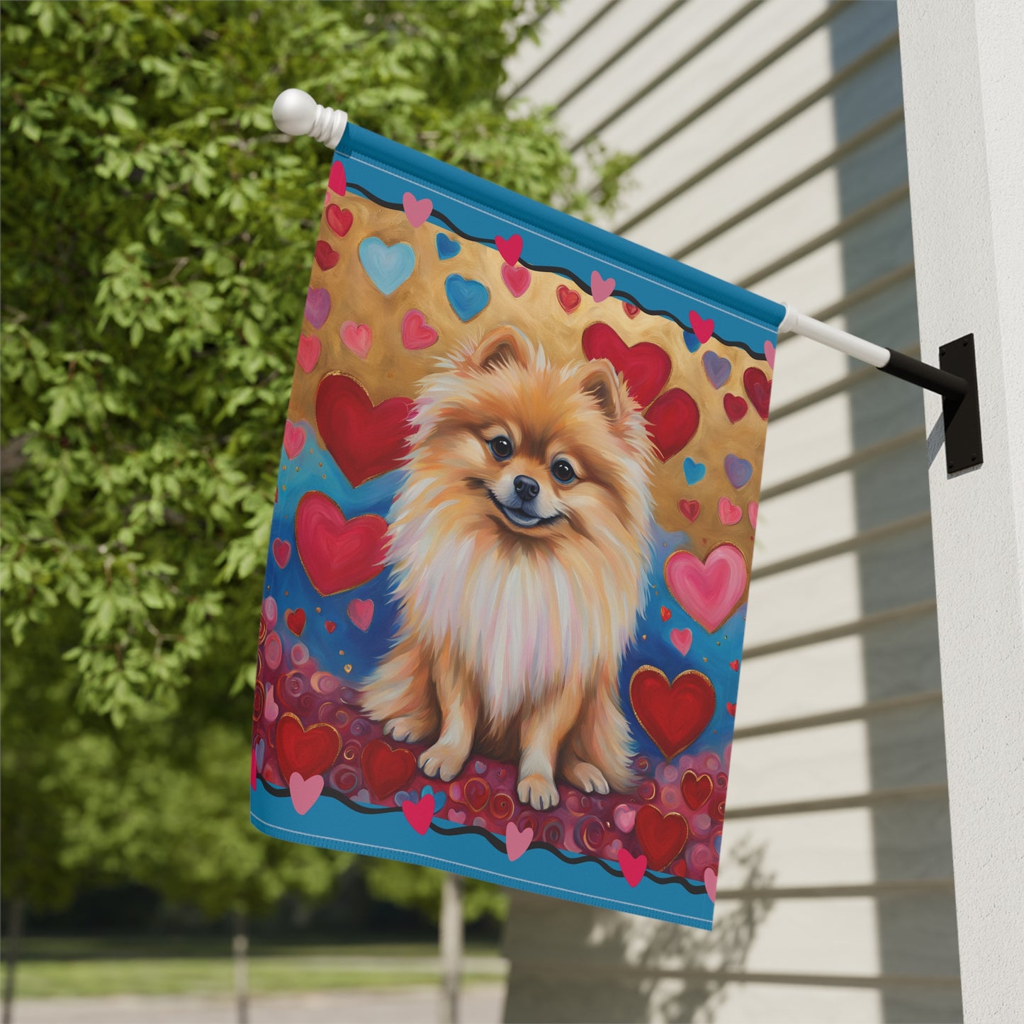 Pomeranian Valentine 2-Sided Garden & House Flag/Banner