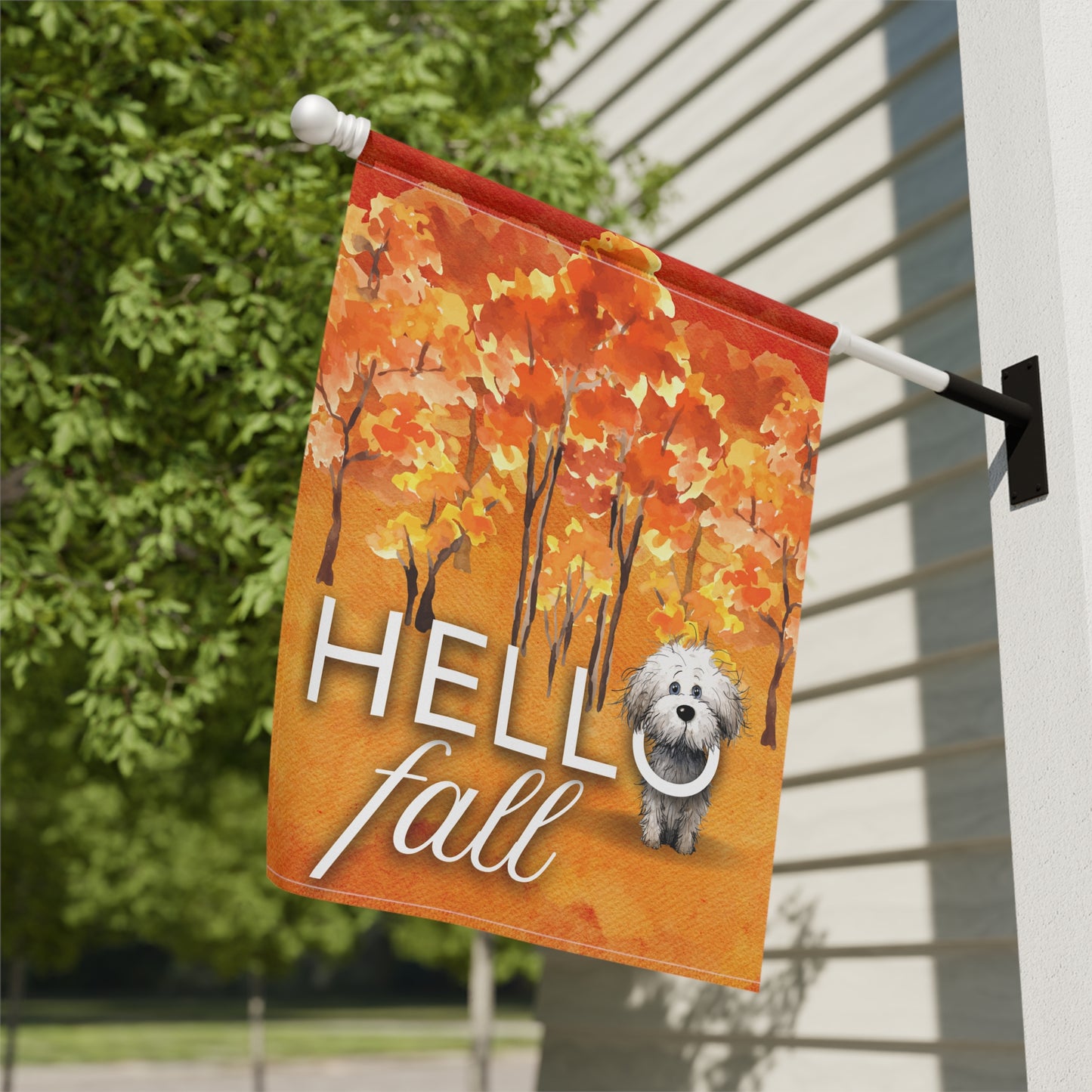 Bichon Frise Hello Fall 2-Sided Garden & House Flag/Banner