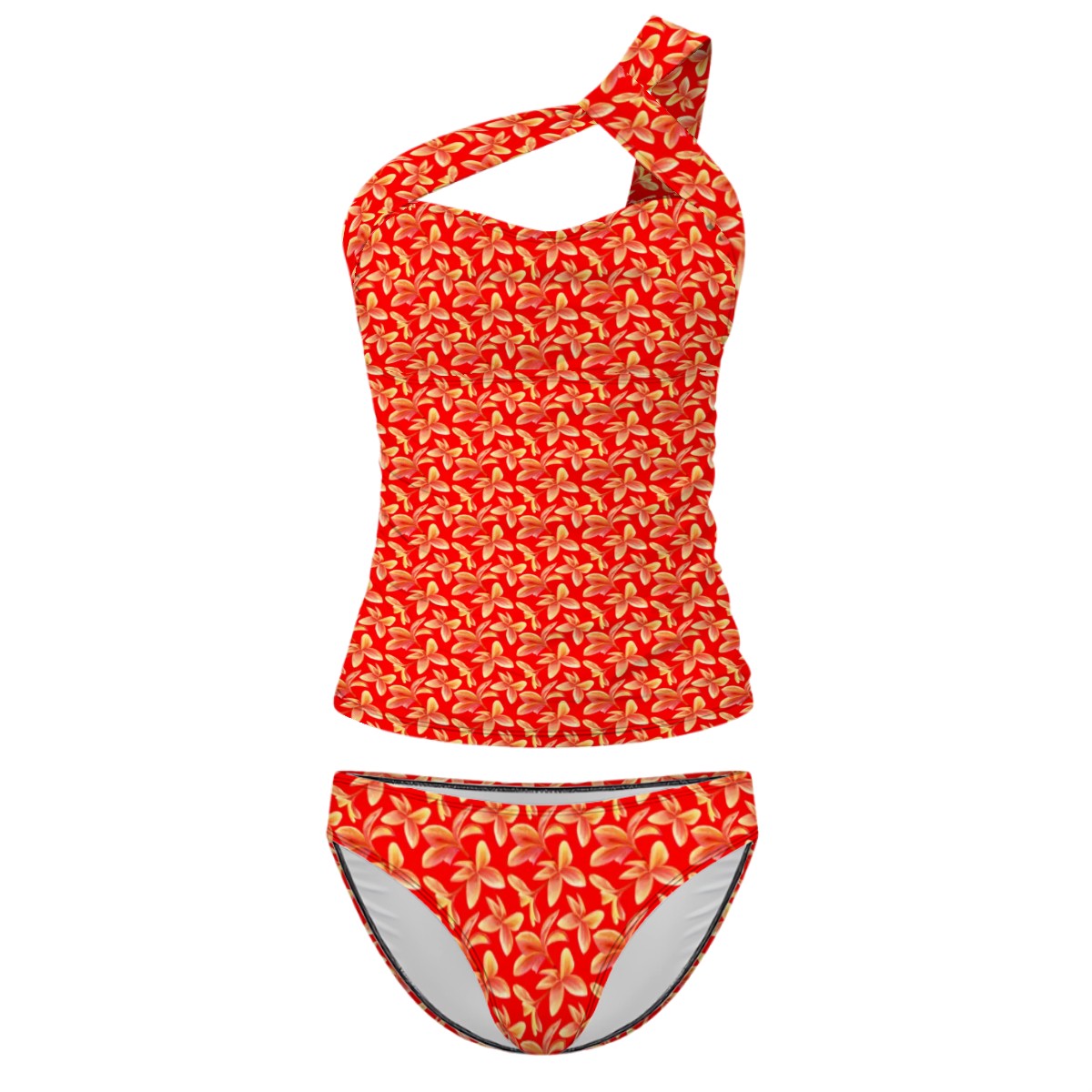 Plumeria One-Shoulder Two Piece Tankini Swimsuit