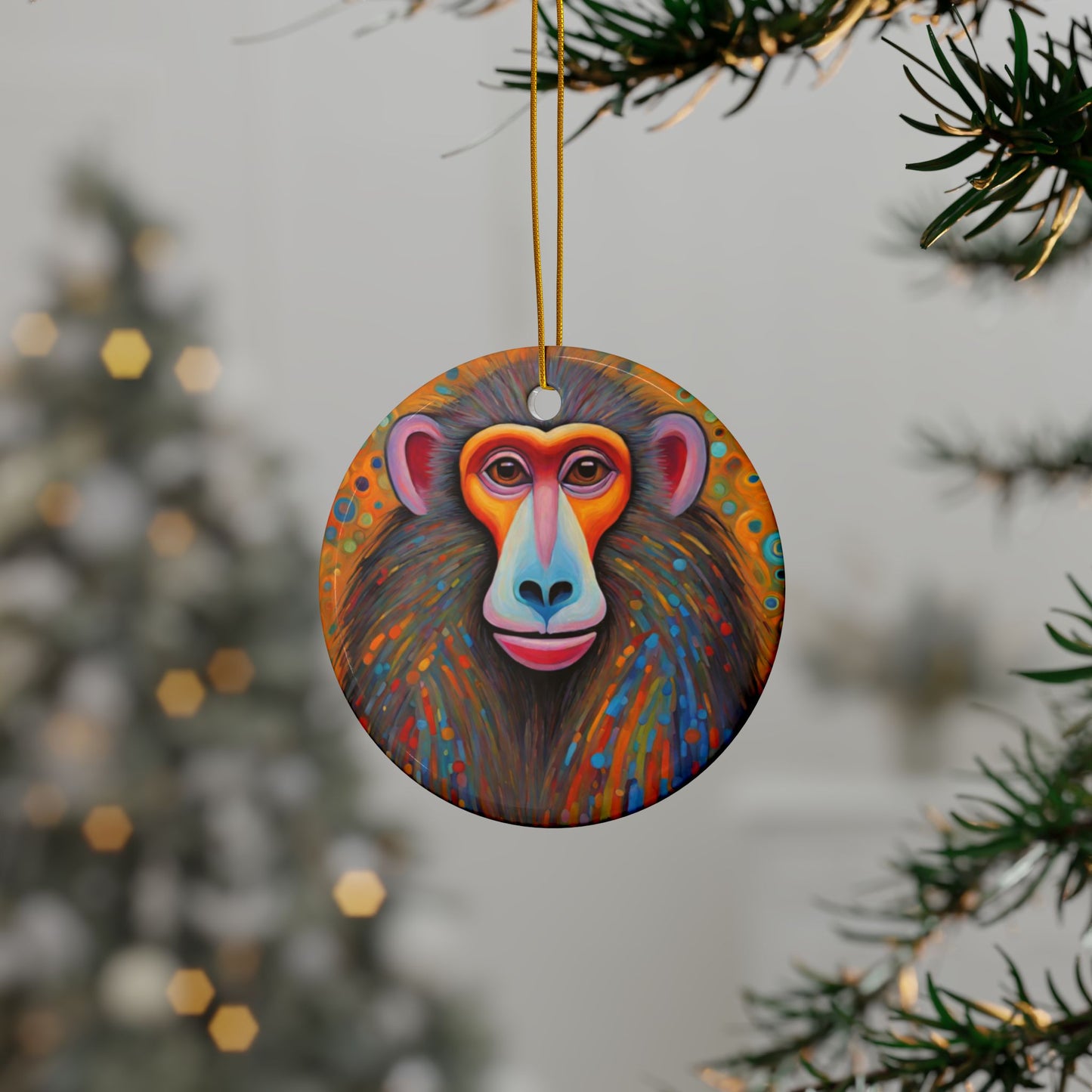 Baboon 3" Ceramic Ornaments, 2-Side Print, (1pc, 10pcs)