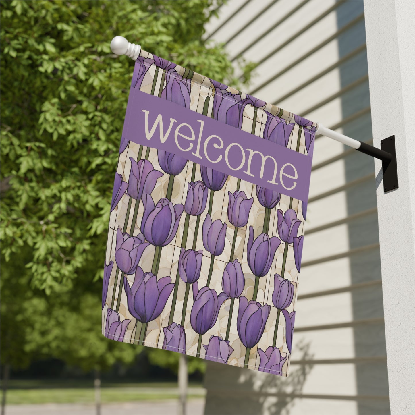 Lavender Tulips Welcome 2-Sided Garden & House Flag/Banner