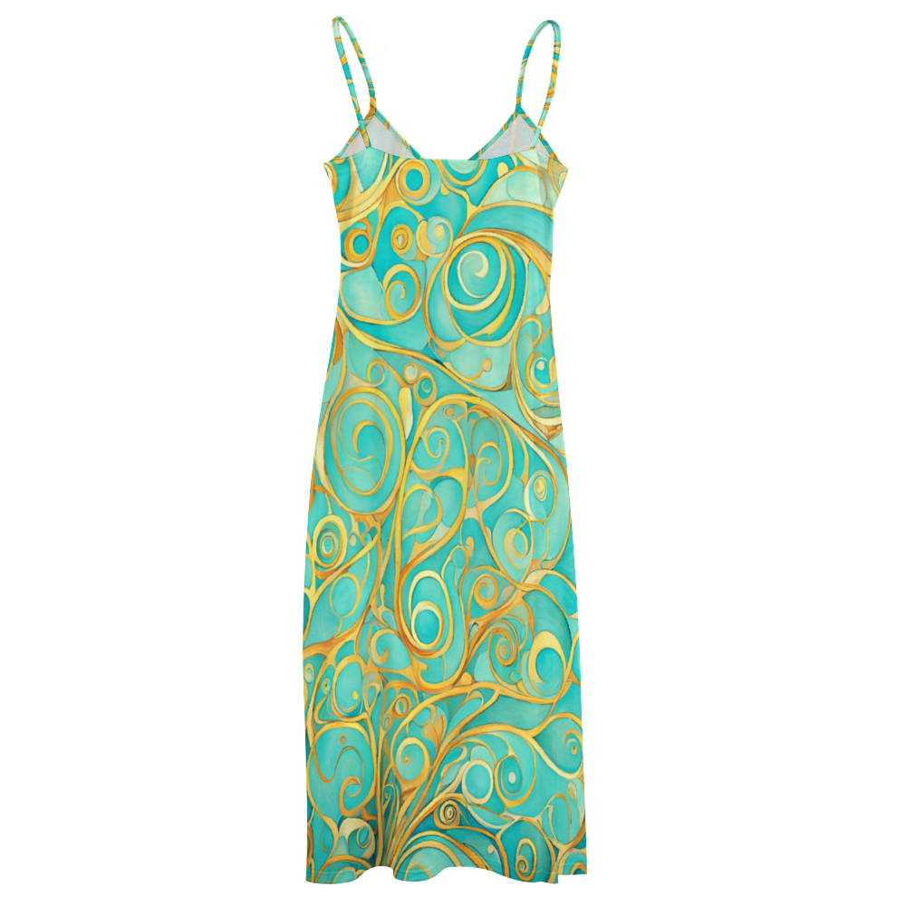 Teal Swirl Women's Summer Fashion Maxi Slip Dress