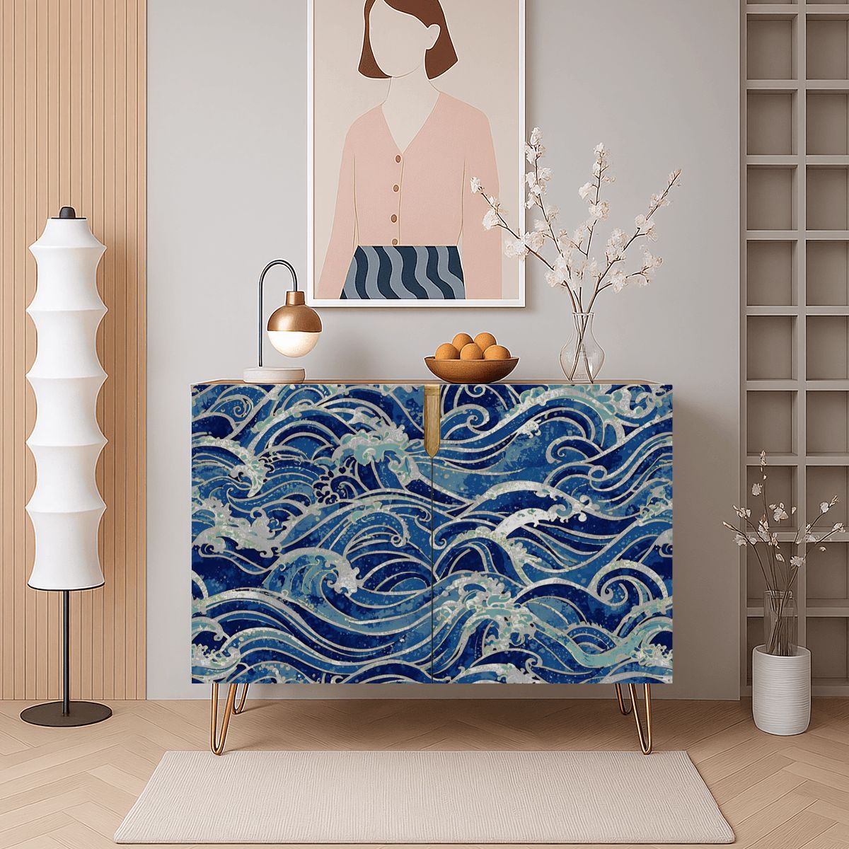 Ocean Waves Wooden Storage Cabinet (Made in USA)