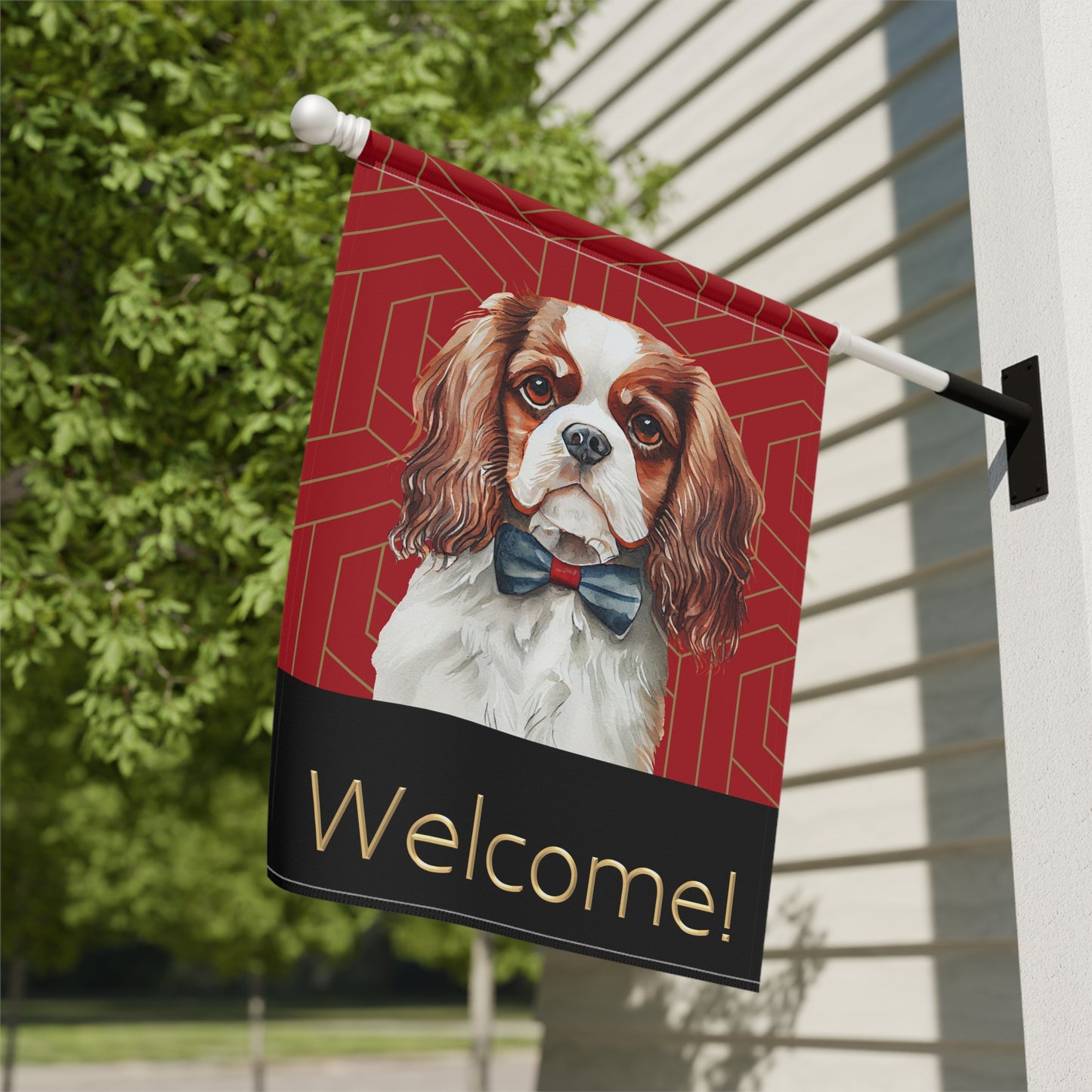 Cavalier King Charles in Bow Tie Welcome 2- Sided Garden & House Flag/Banner