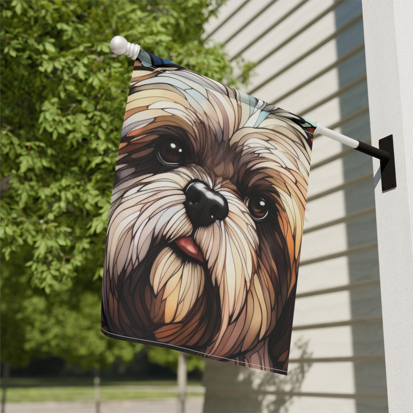 Lhasa Apso Stained Glass Look 2-Sided Garden & House Flag/Banner