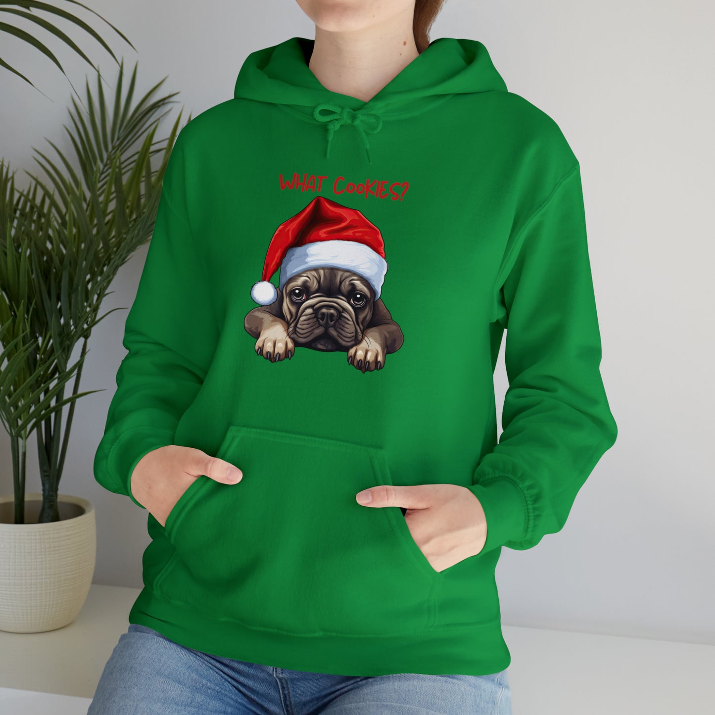 What Cookies? French Bulldog in Santa Hat Unisex Heavy Blend™ Hooded Sweatshirt