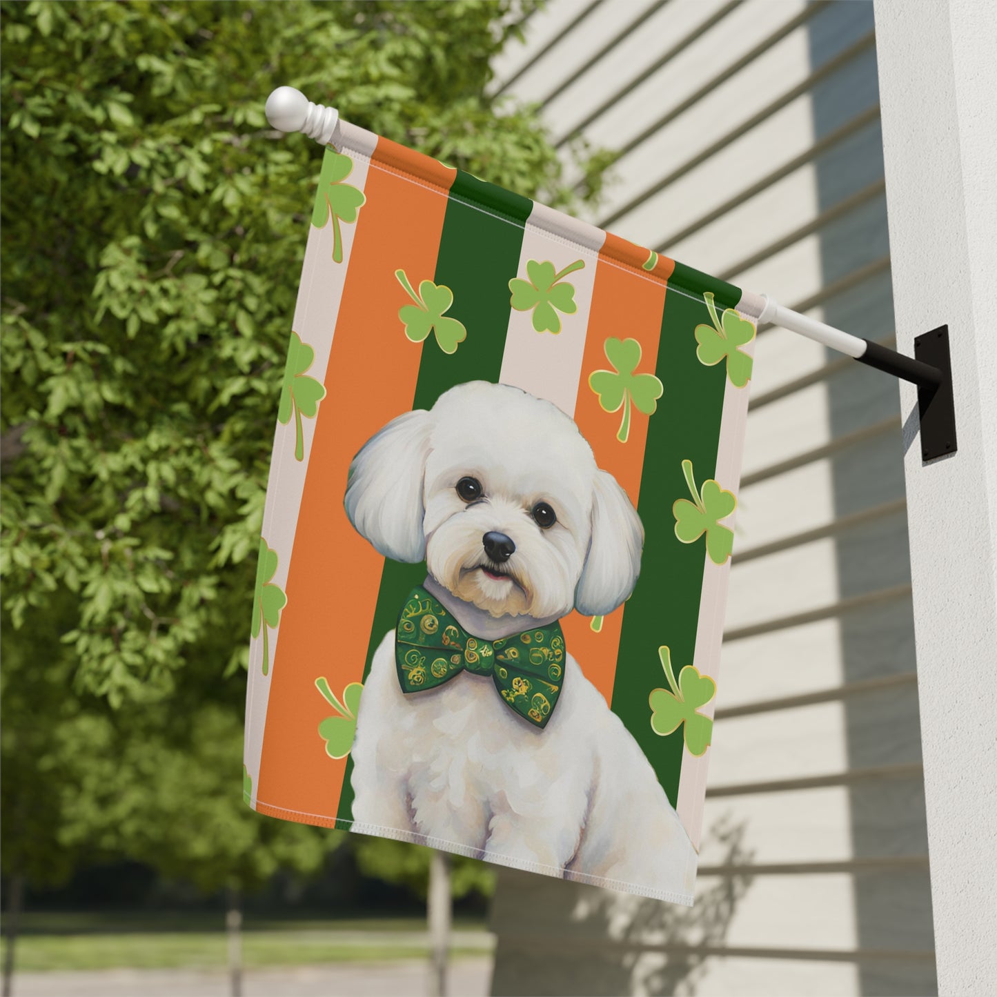 Bichon Frise St. Patrick's Day 2-Sided Garden & House Flag/Banner