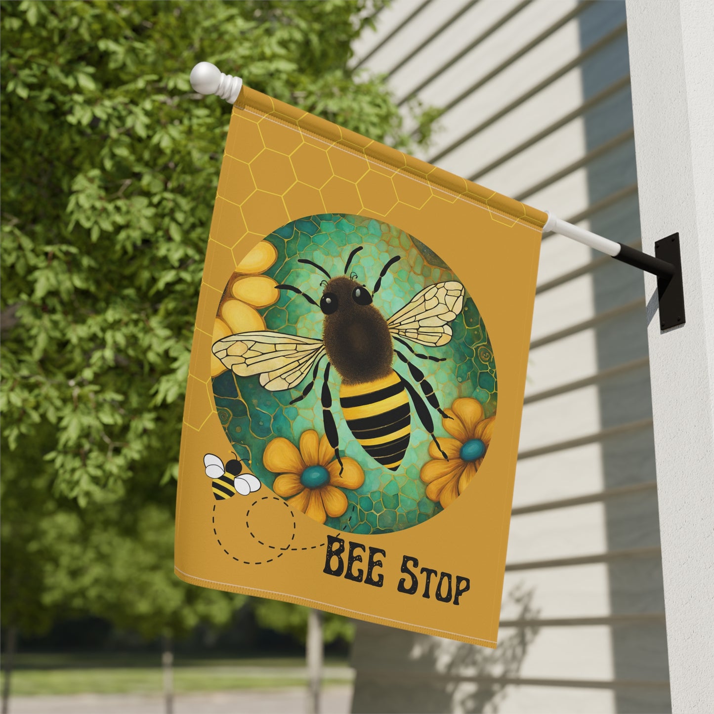 Bee Stop 2-Sided Garden & House Flag/Banner
