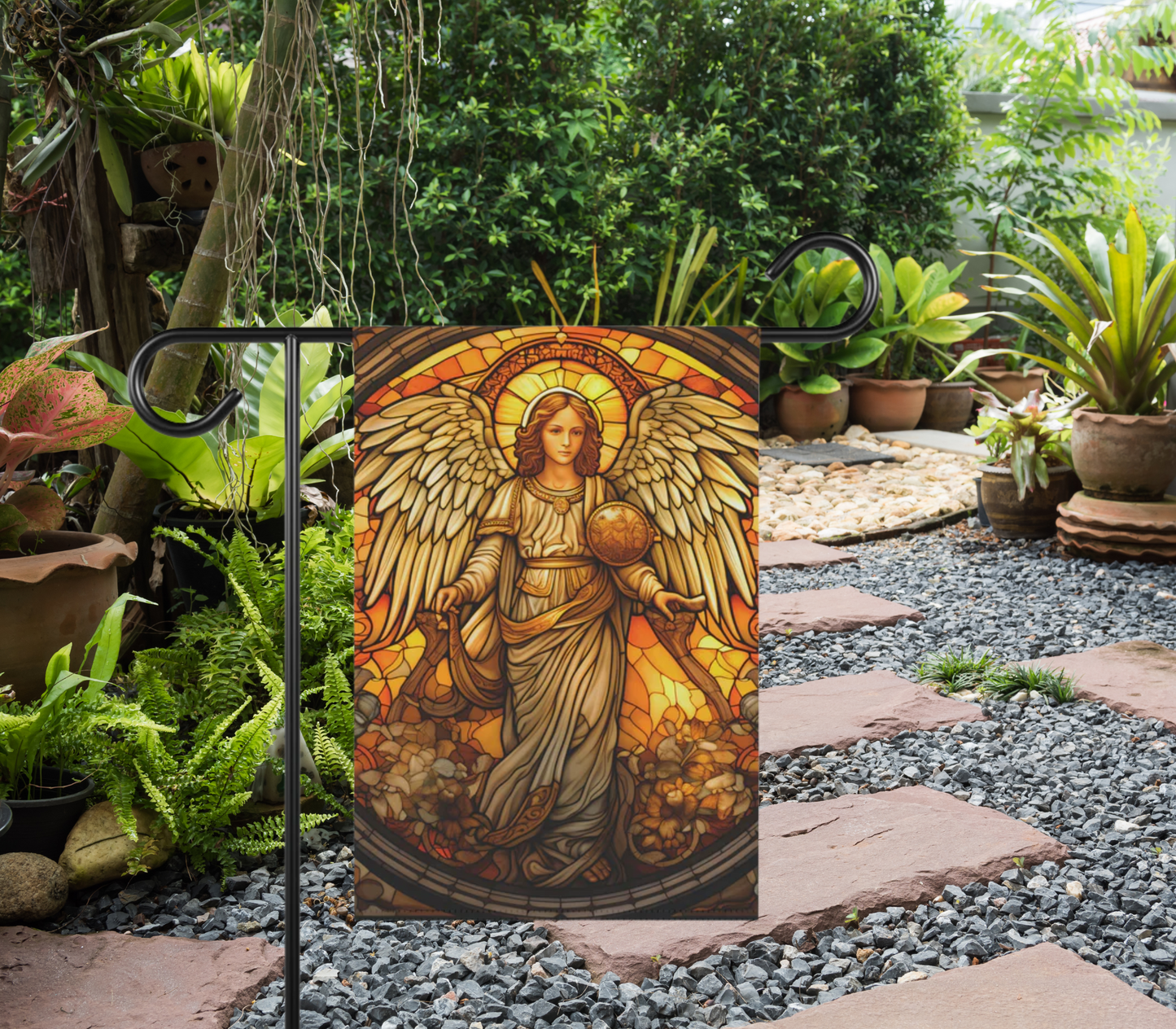 Stained Glass Angel(3) 2-Sided Garden & House Banner