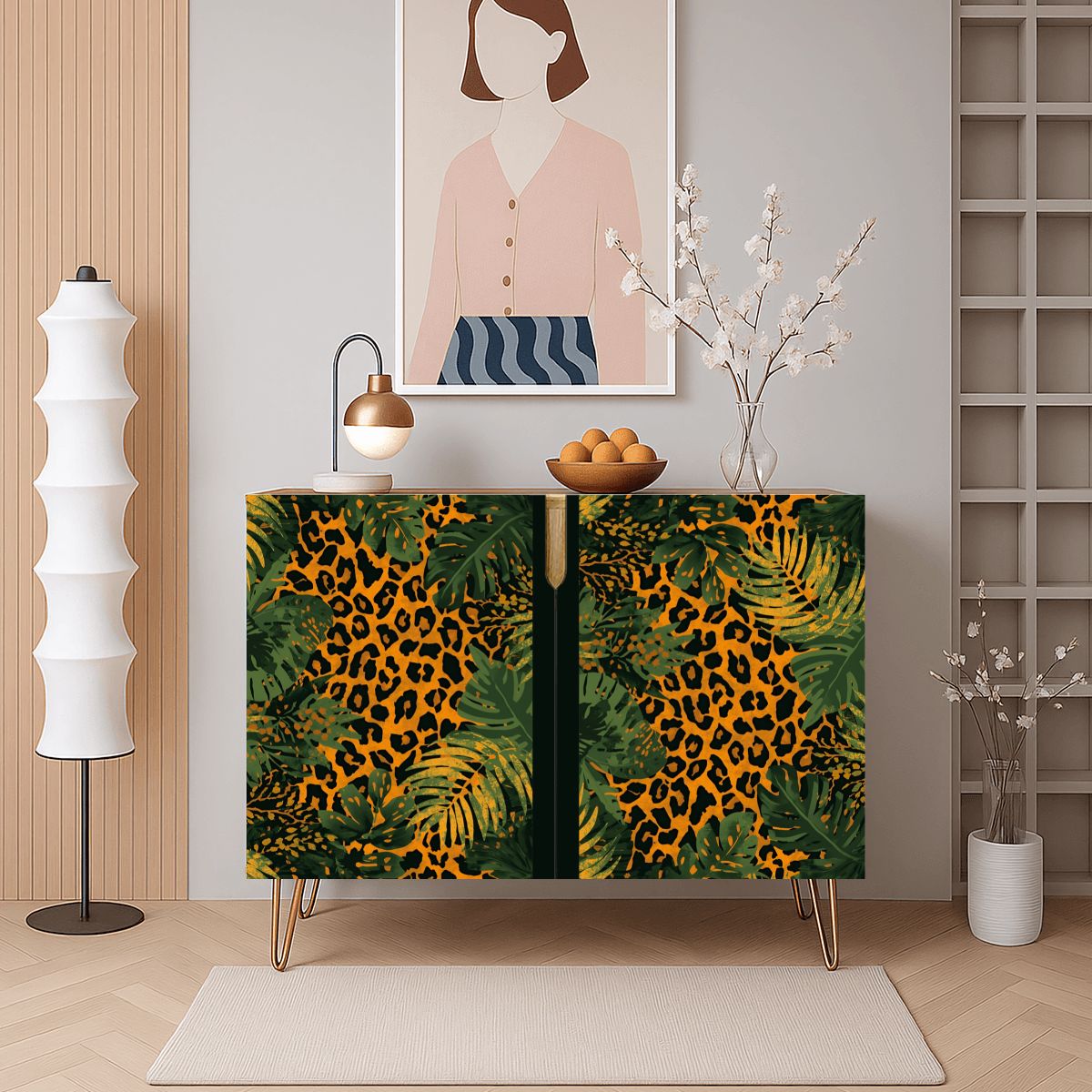 Jungle Leopard Wooden Storage Cabinet (Made in USA)