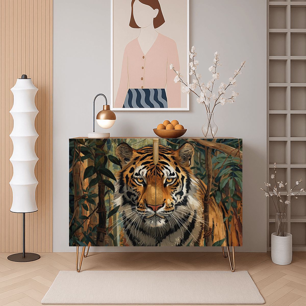 Tiger Art Wooden Storage Cabinet (Made in USA)